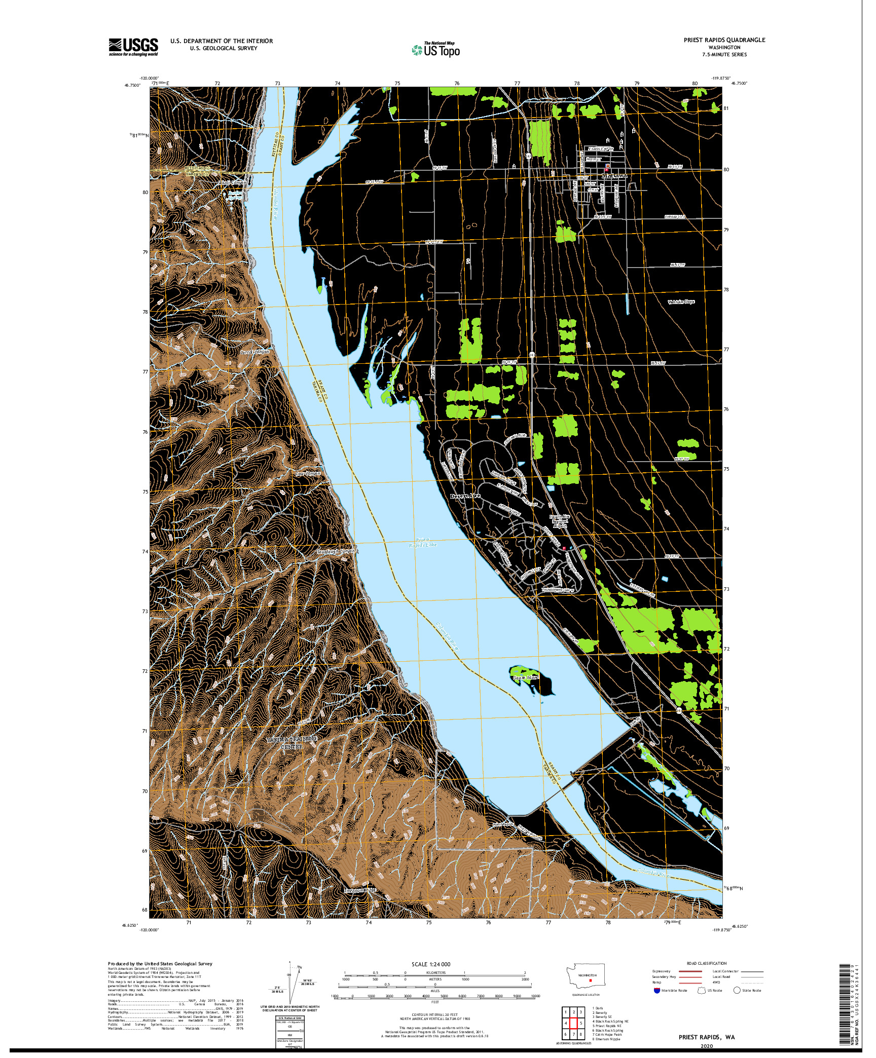 USGS US TOPO 7.5-MINUTE MAP FOR PRIEST RAPIDS, WA 2020