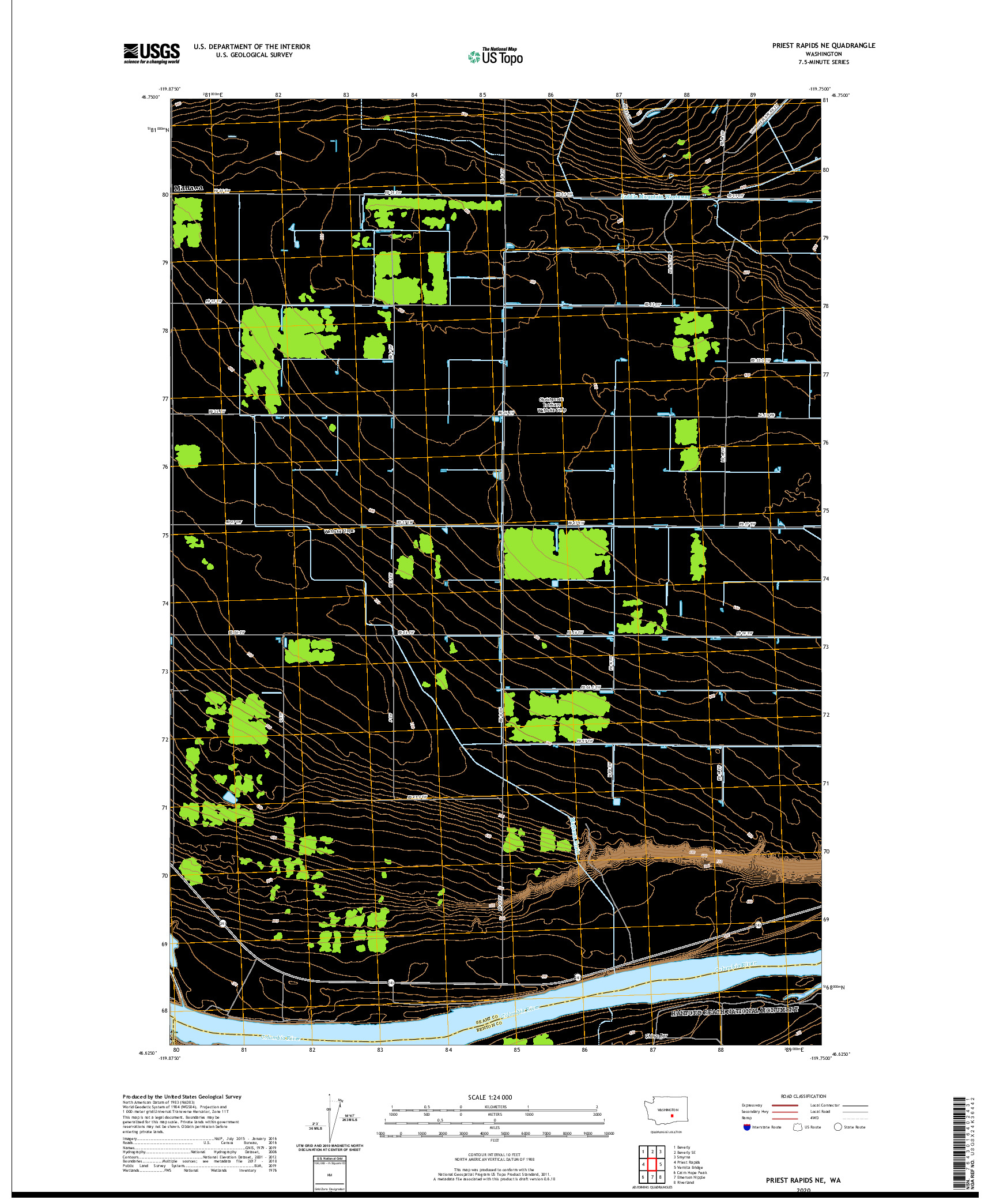 USGS US TOPO 7.5-MINUTE MAP FOR PRIEST RAPIDS NE, WA 2020