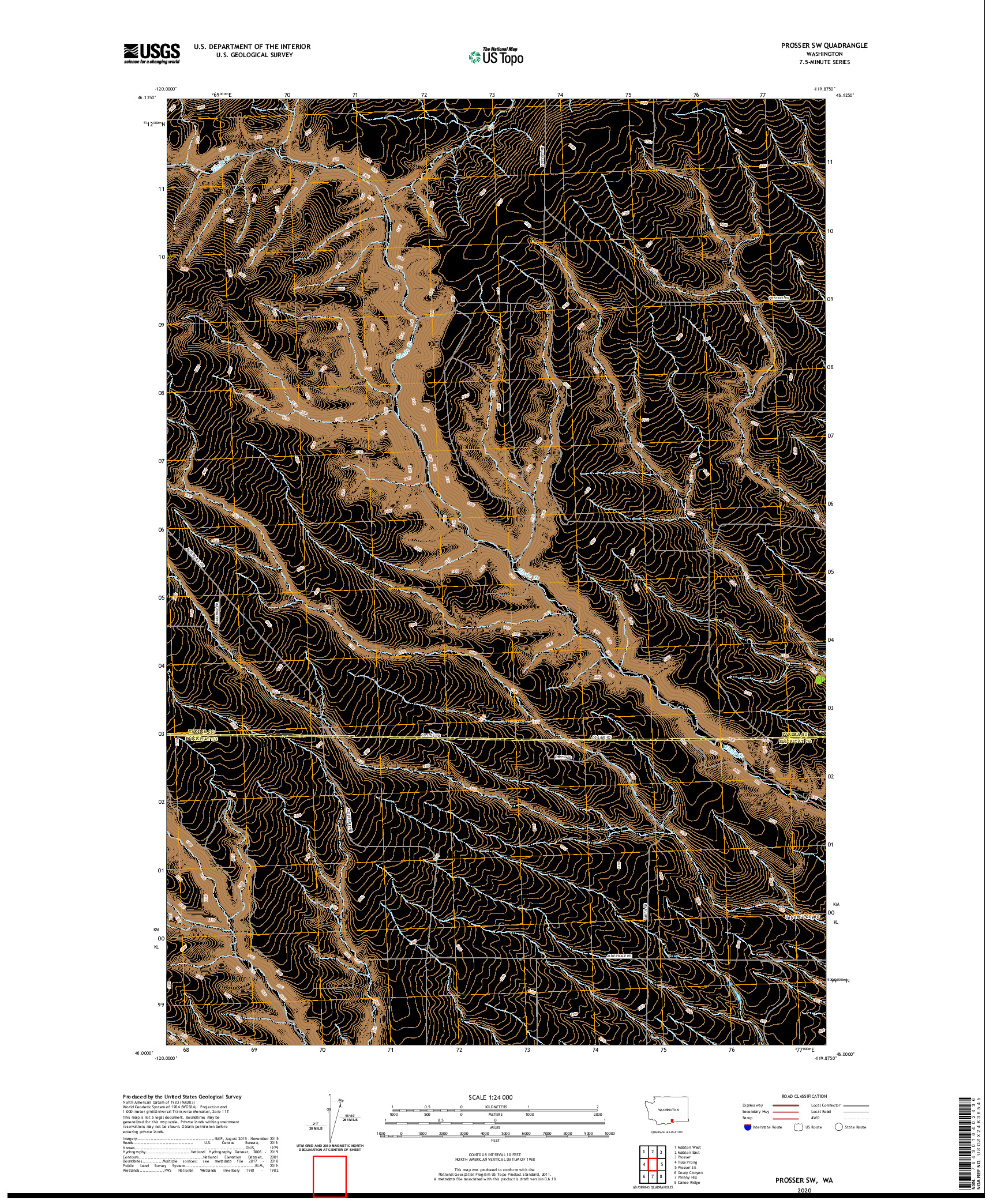 USGS US TOPO 7.5-MINUTE MAP FOR PROSSER SW, WA 2020