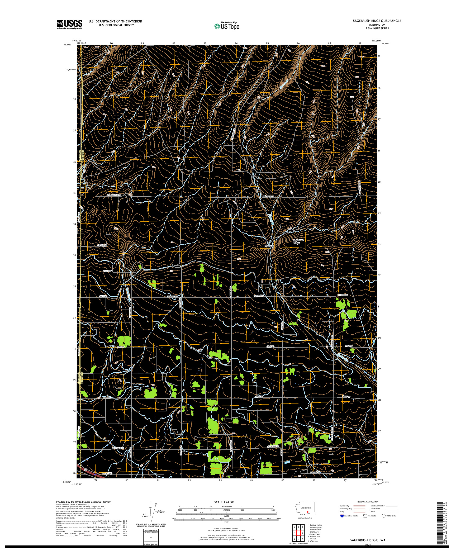 USGS US TOPO 7.5-MINUTE MAP FOR SAGEBRUSH RIDGE, WA 2020