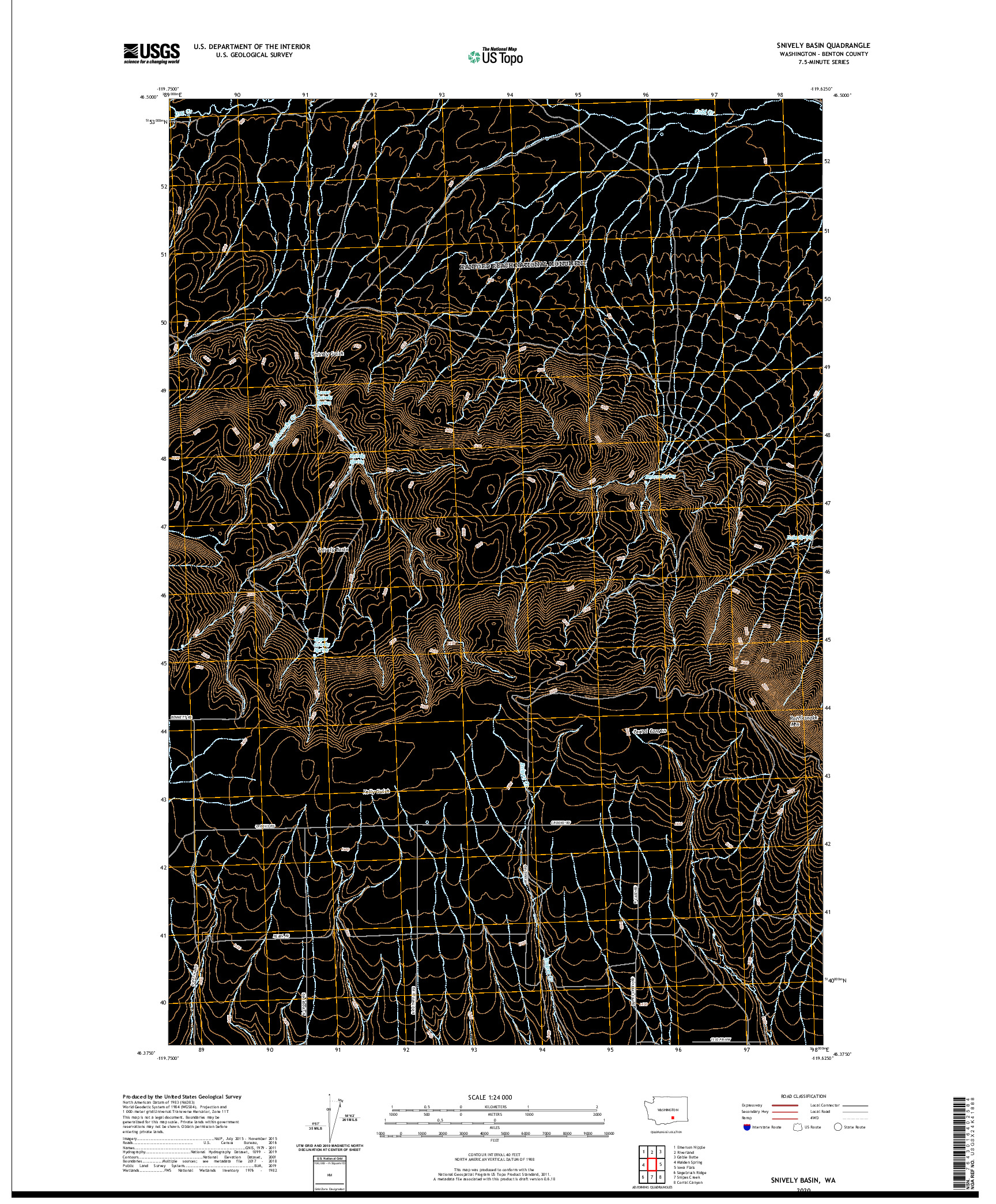 USGS US TOPO 7.5-MINUTE MAP FOR SNIVELY BASIN, WA 2020