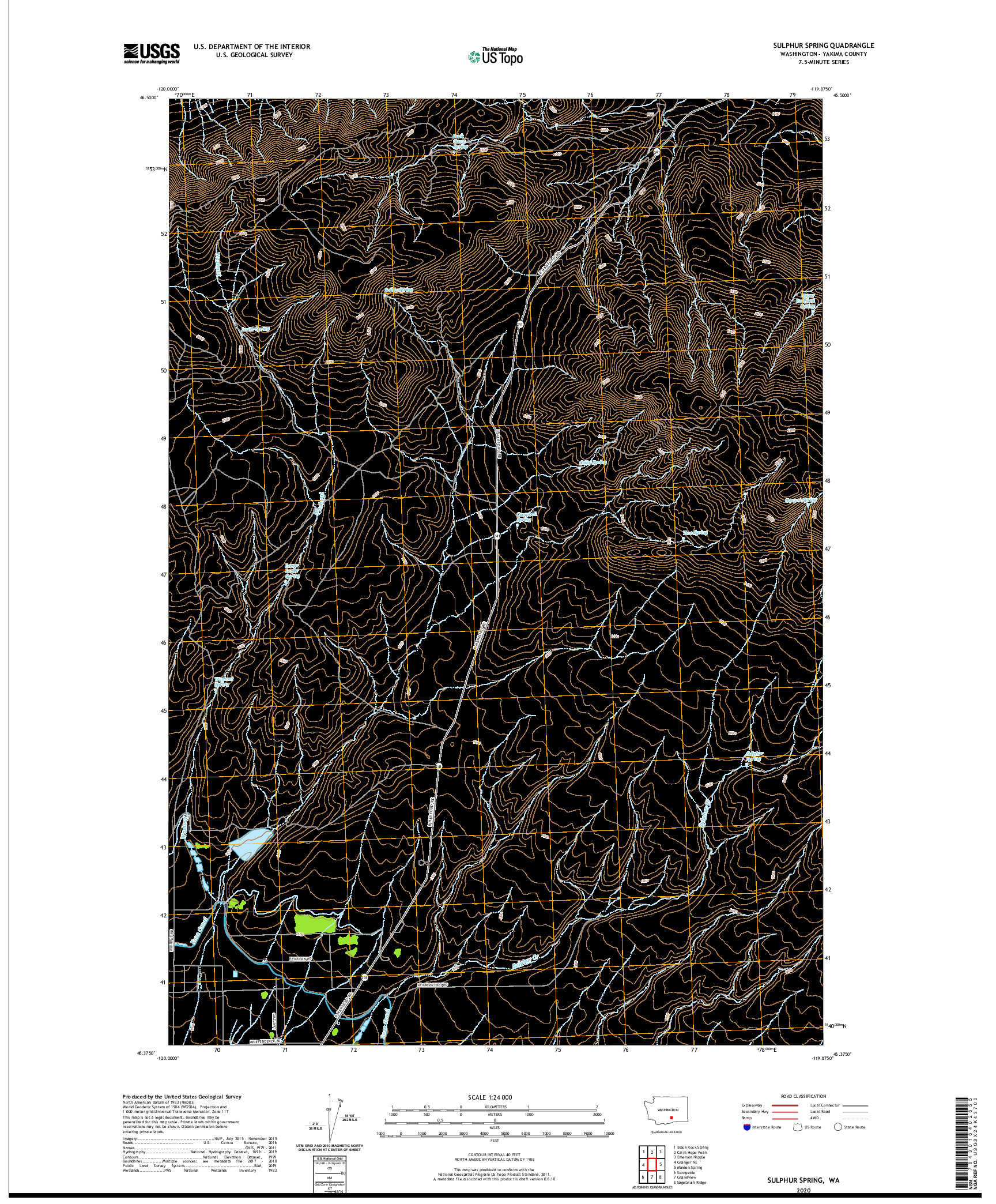USGS US TOPO 7.5-MINUTE MAP FOR SULPHUR SPRING, WA 2020