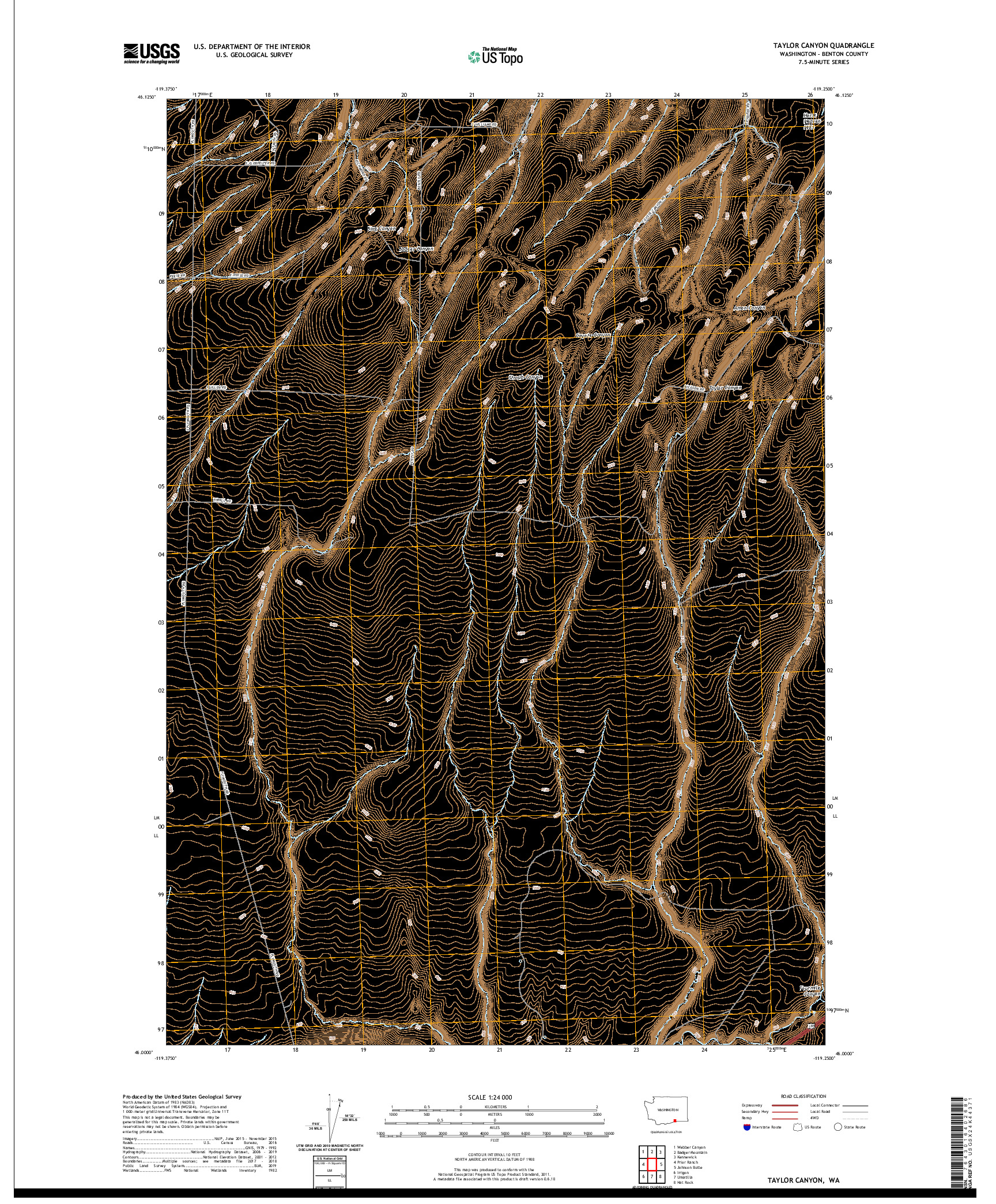 USGS US TOPO 7.5-MINUTE MAP FOR TAYLOR CANYON, WA 2020