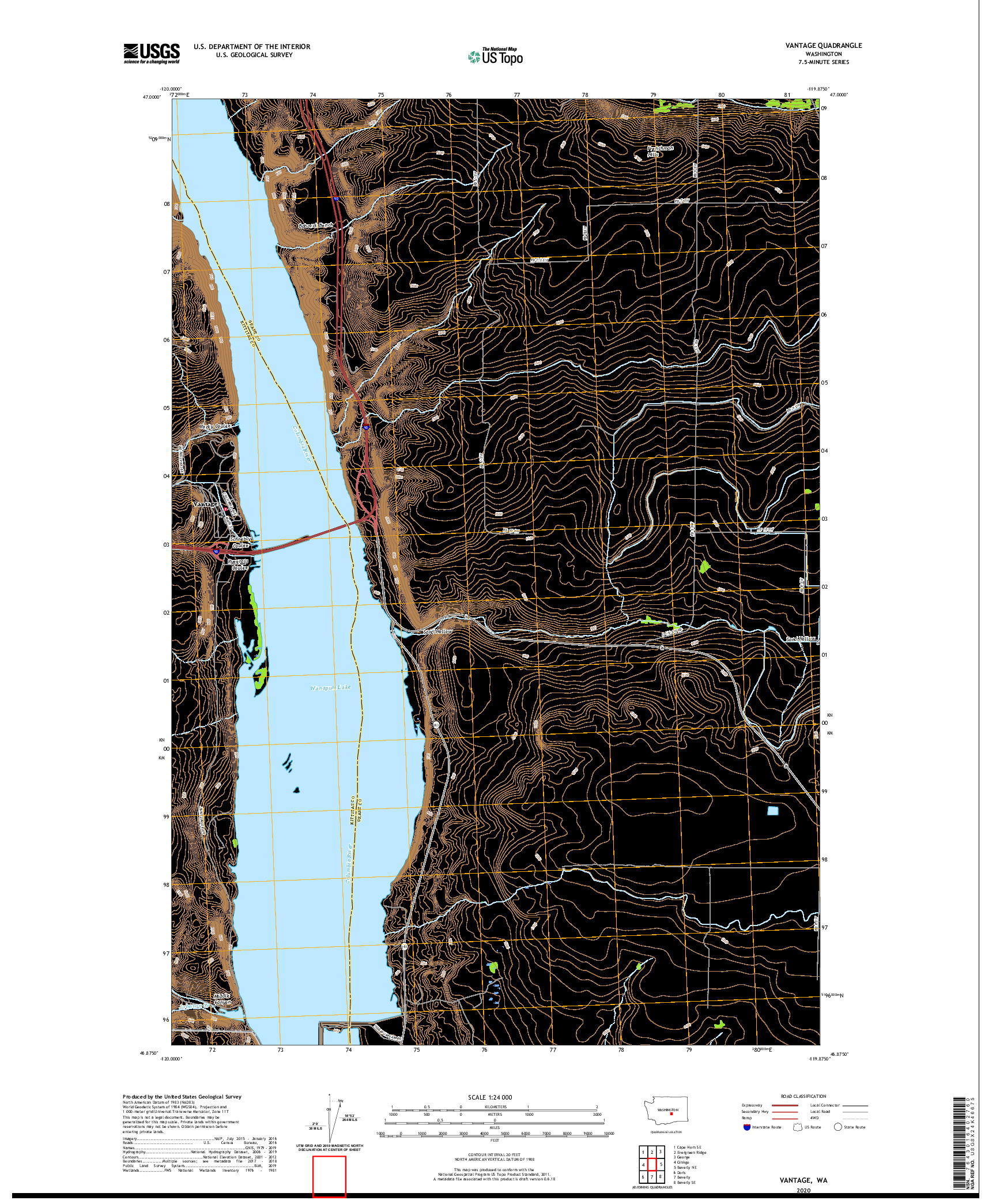 USGS US TOPO 7.5-MINUTE MAP FOR VANTAGE, WA 2020