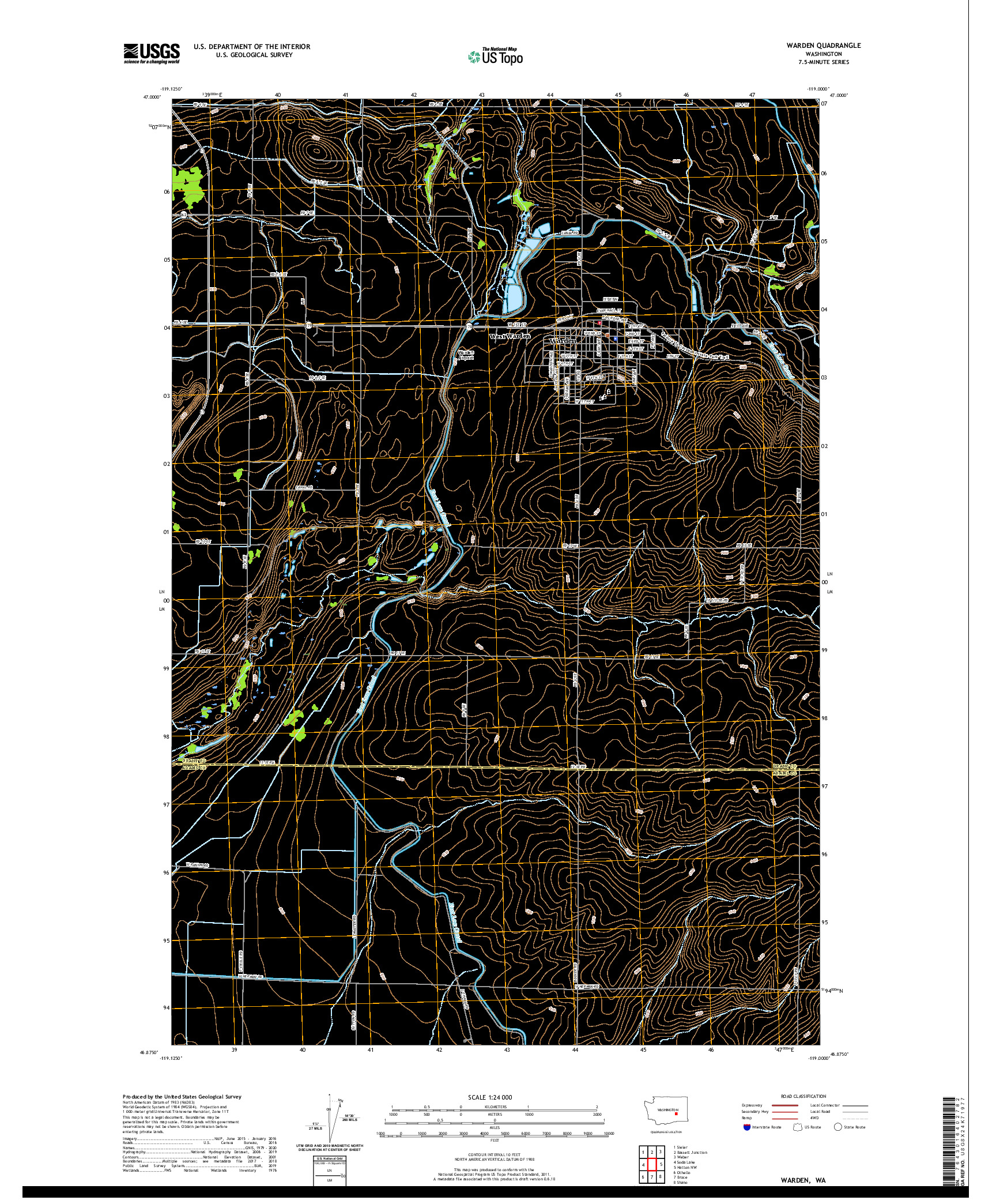 USGS US TOPO 7.5-MINUTE MAP FOR WARDEN, WA 2020