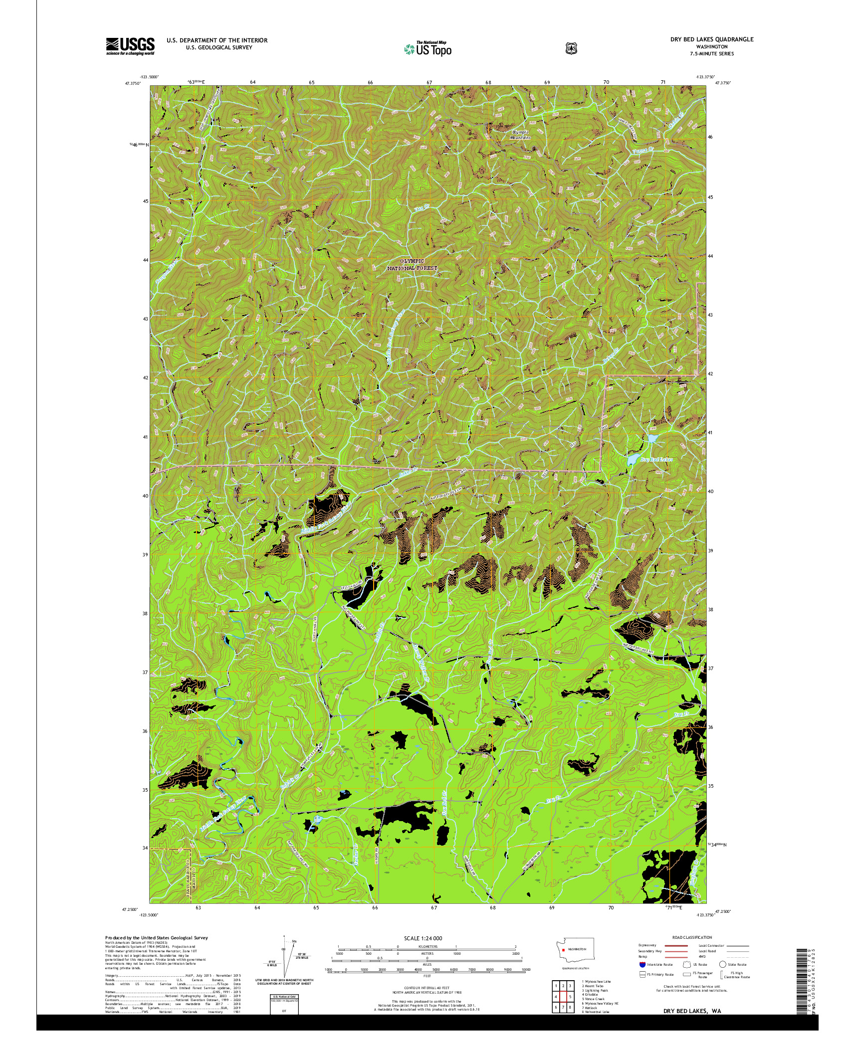 USGS US TOPO 7.5-MINUTE MAP FOR DRY BED LAKES, WA 2020