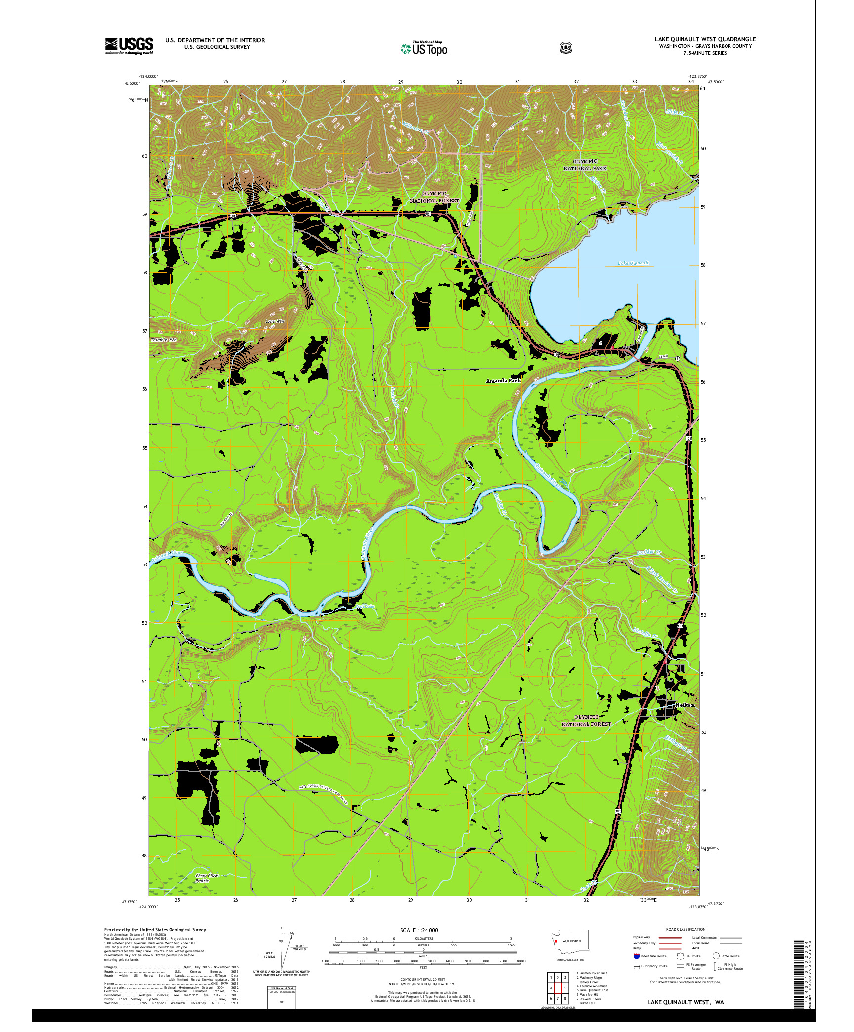 USGS US TOPO 7.5-MINUTE MAP FOR LAKE QUINAULT WEST, WA 2020
