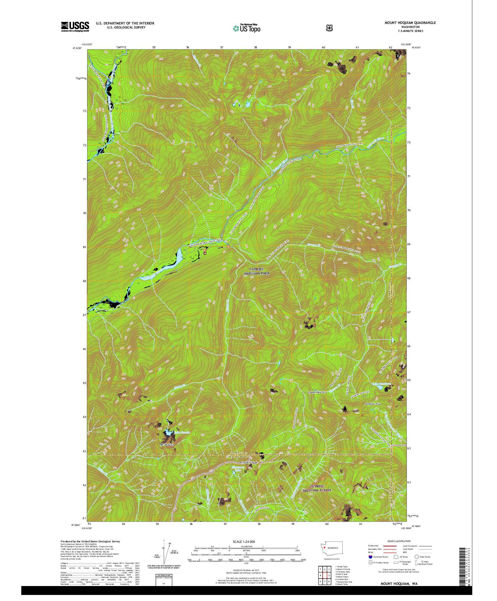 USGS US TOPO 7.5-MINUTE MAP FOR MOUNT HOQUIAM, WA 2020