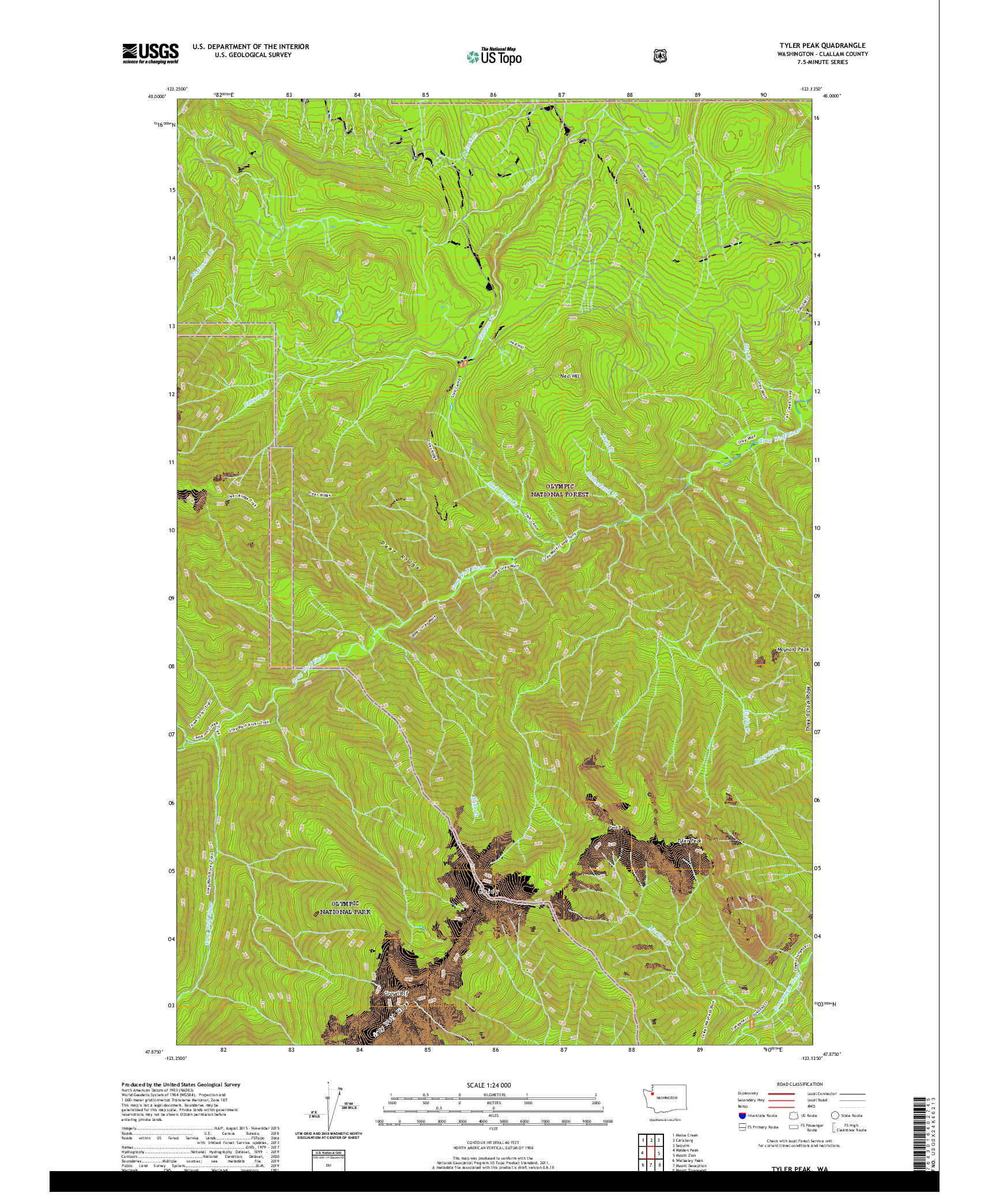 USGS US TOPO 7.5-MINUTE MAP FOR TYLER PEAK, WA 2020