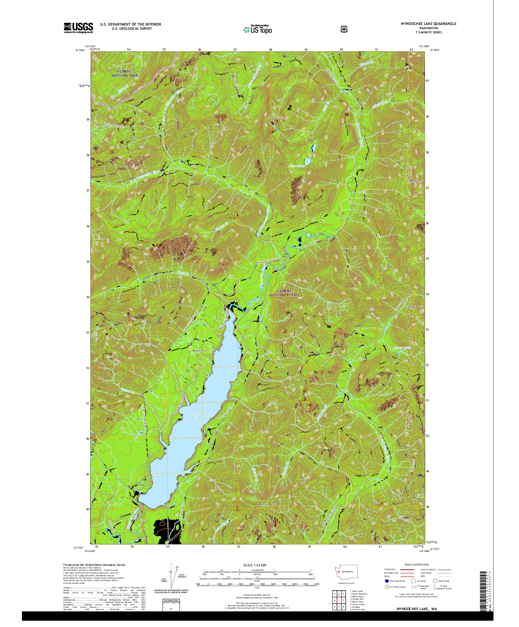 USGS US TOPO 7.5-MINUTE MAP FOR WYNOOCHEE LAKE, WA 2020