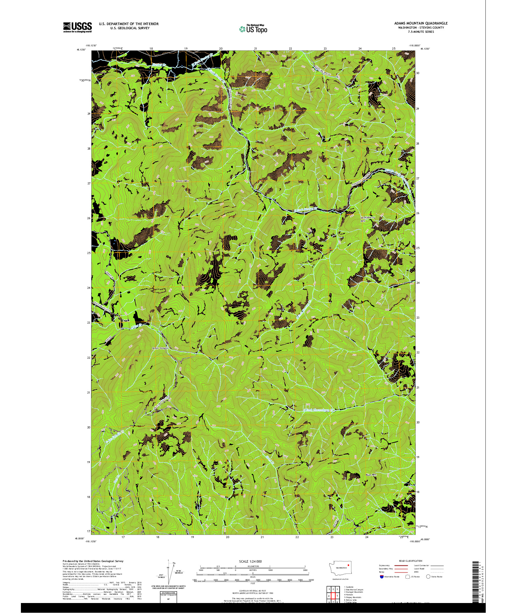 USGS US TOPO 7.5-MINUTE MAP FOR ADAMS MOUNTAIN, WA 2020