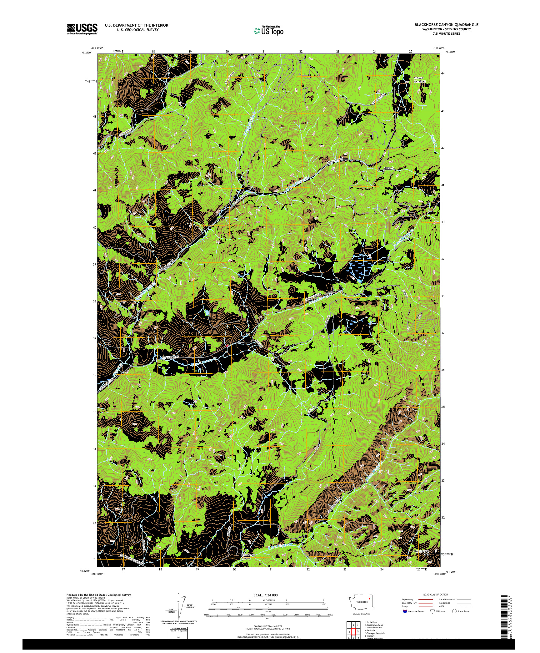 USGS US TOPO 7.5-MINUTE MAP FOR BLACKHORSE CANYON, WA 2020