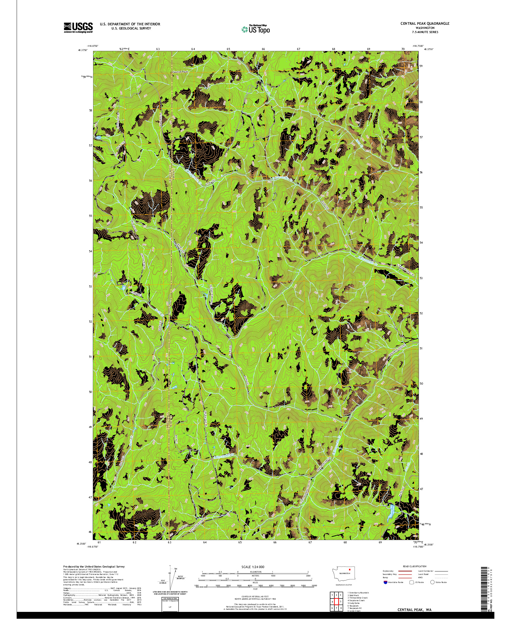 USGS US TOPO 7.5-MINUTE MAP FOR CENTRAL PEAK, WA 2020