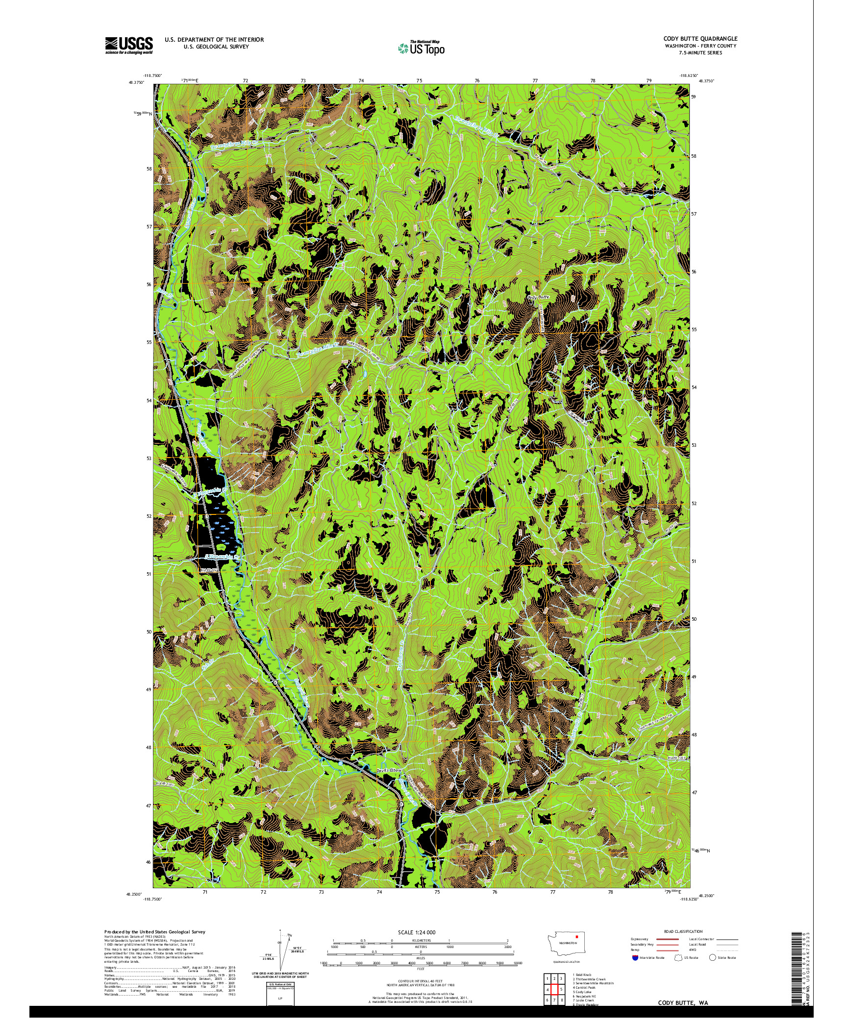 USGS US TOPO 7.5-MINUTE MAP FOR CODY BUTTE, WA 2020