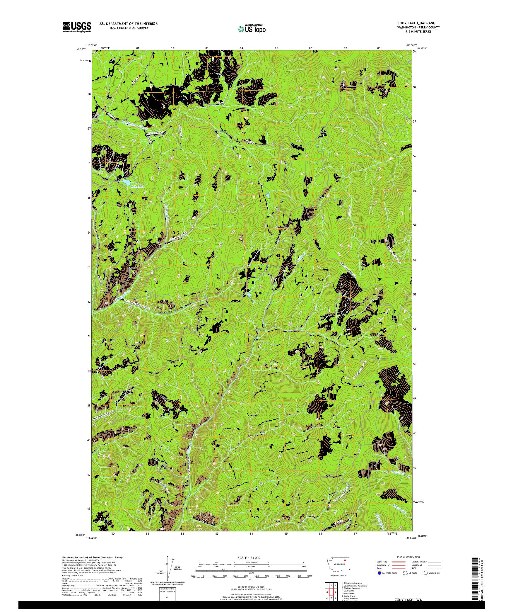 USGS US TOPO 7.5-MINUTE MAP FOR CODY LAKE, WA 2020