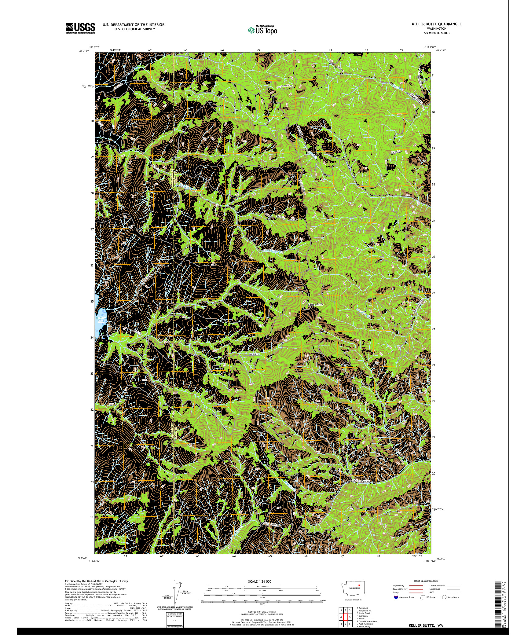 USGS US TOPO 7.5-MINUTE MAP FOR KELLER BUTTE, WA 2020