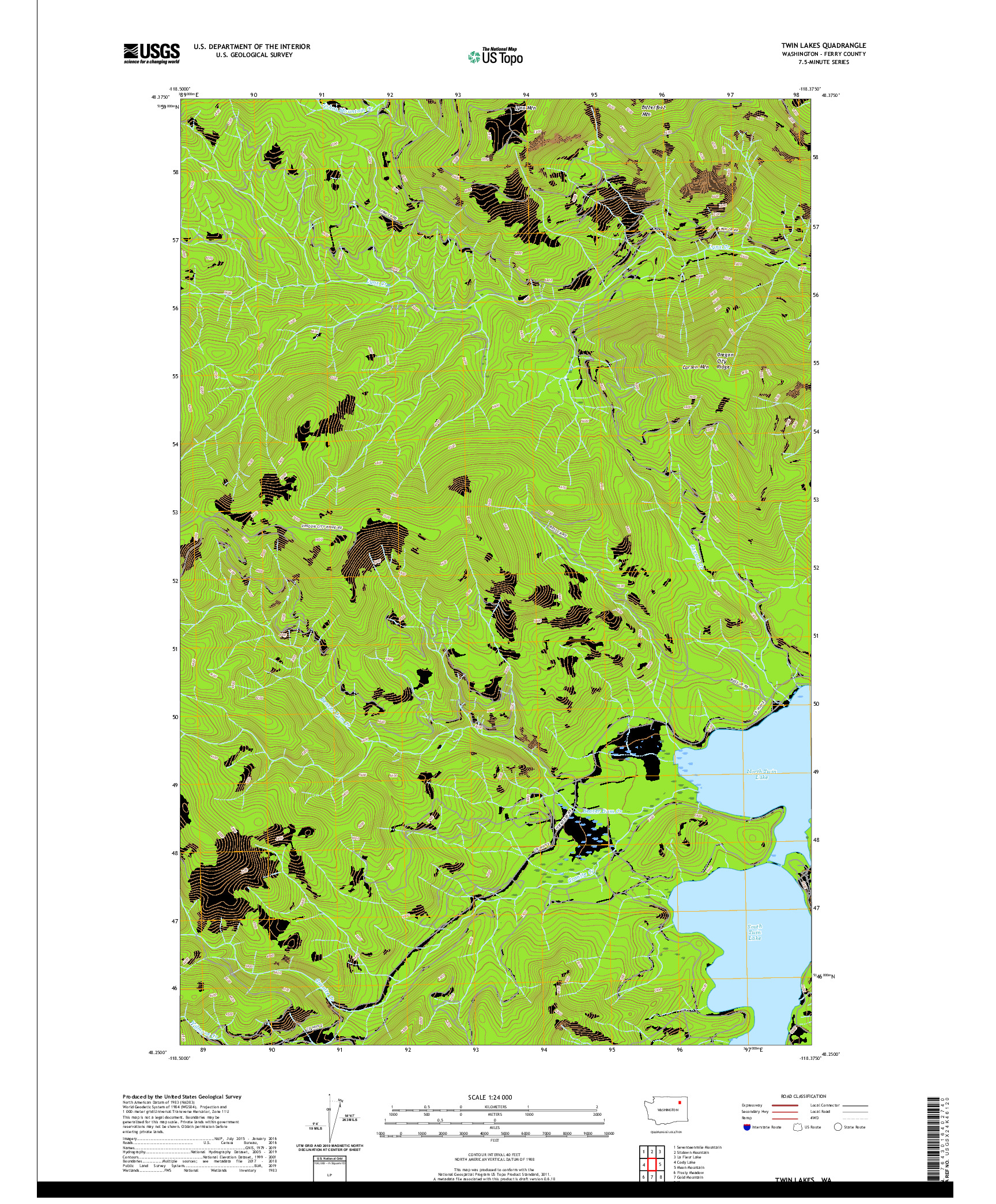 USGS US TOPO 7.5-MINUTE MAP FOR TWIN LAKES, WA 2020