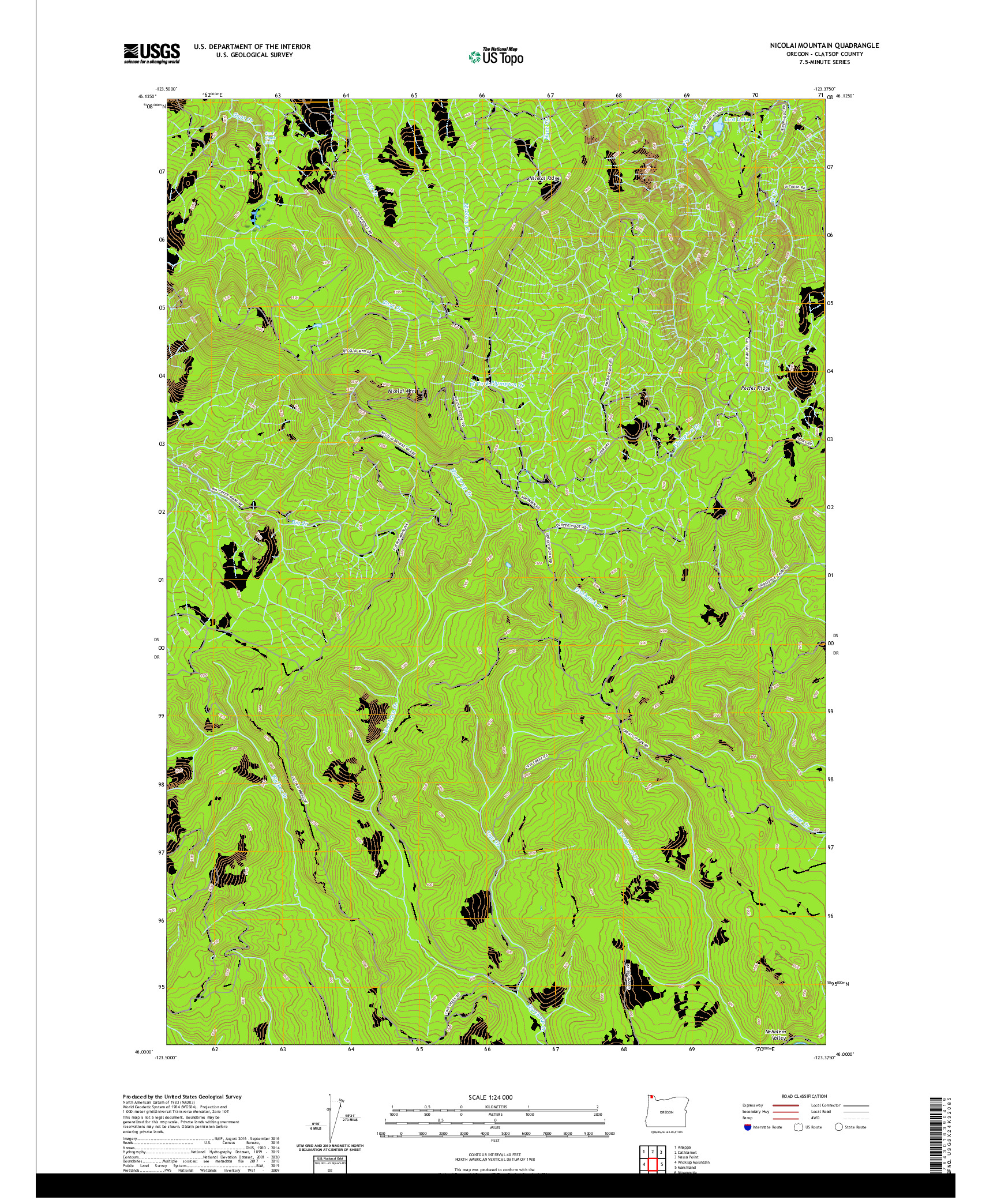 USGS US TOPO 7.5-MINUTE MAP FOR NICOLAI MOUNTAIN, OR 2020