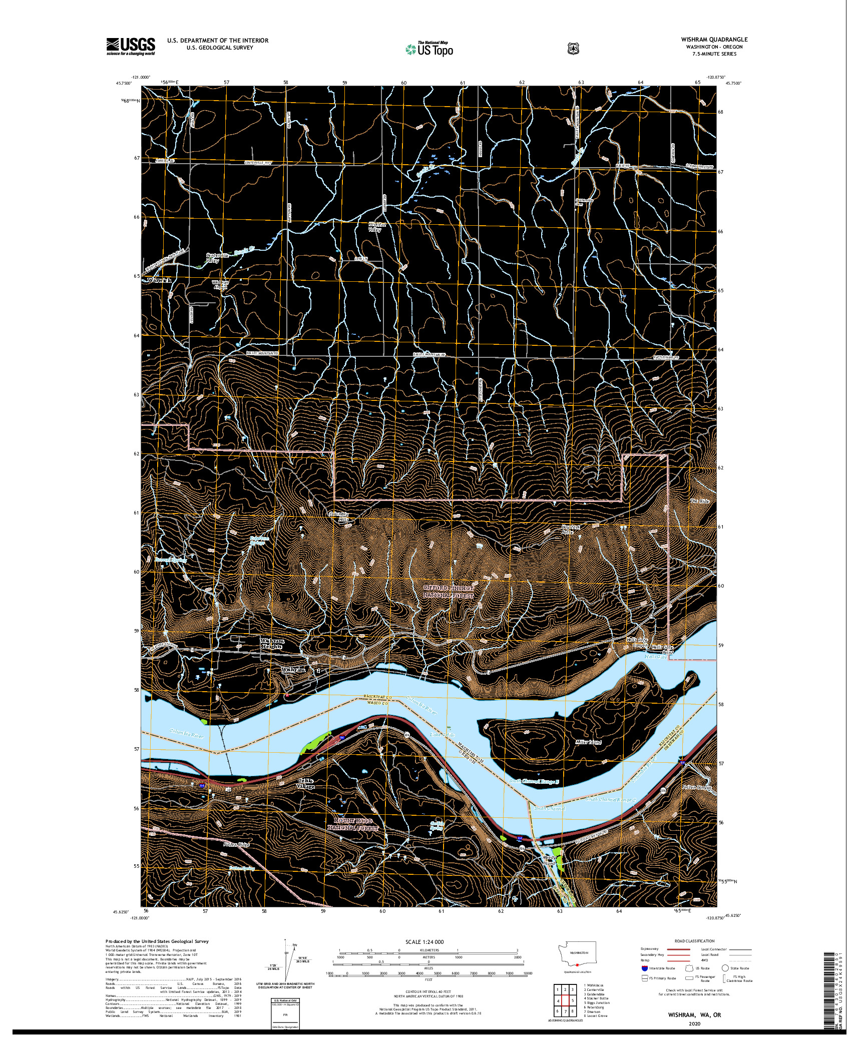 USGS US TOPO 7.5-MINUTE MAP FOR WISHRAM, WA,OR 2020