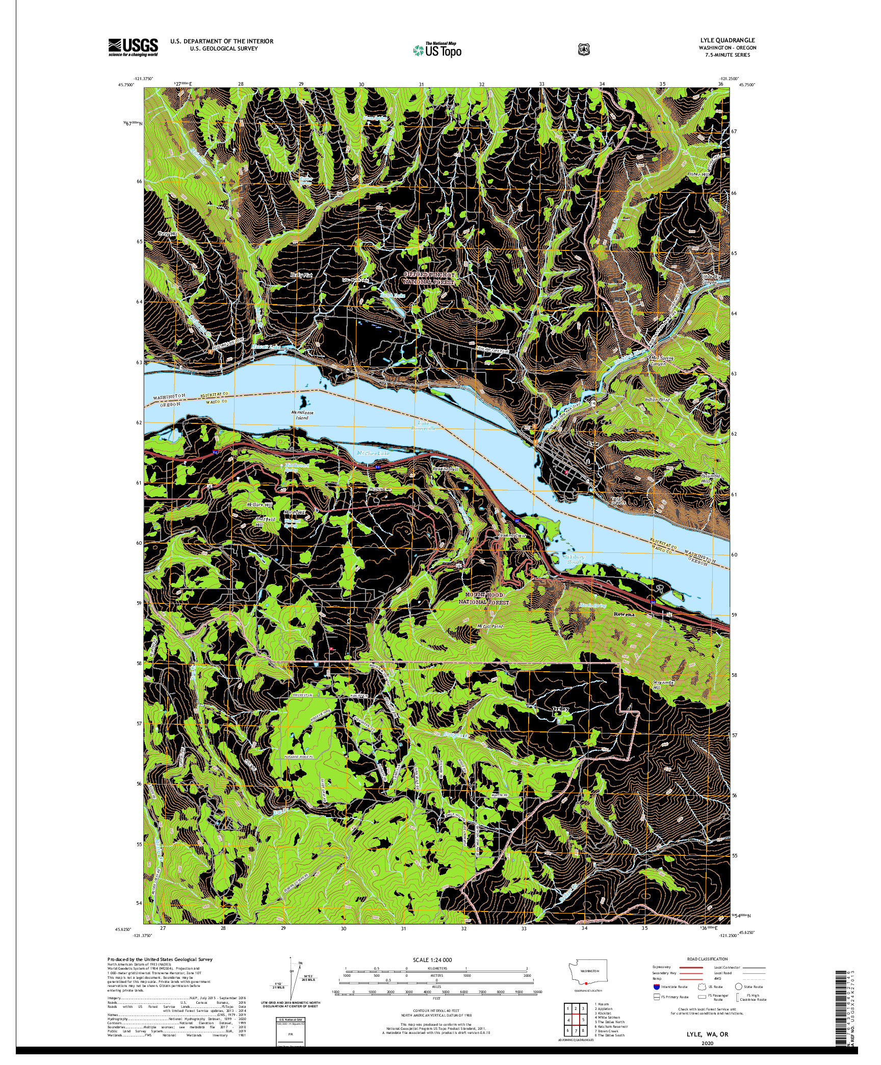 USGS US TOPO 7.5-MINUTE MAP FOR LYLE, WA,OR 2020