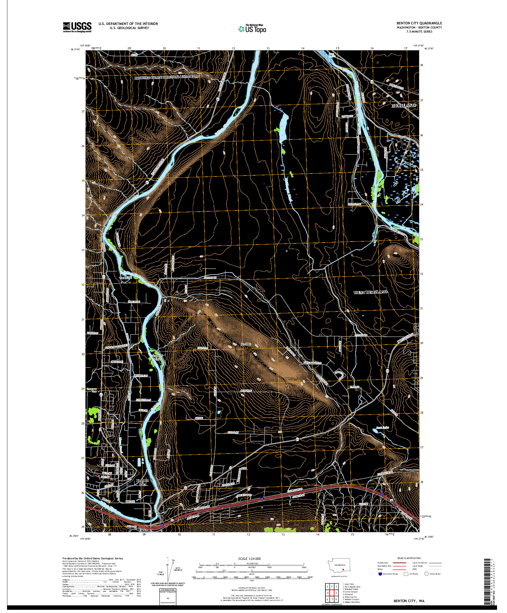 USGS US TOPO 7.5-MINUTE MAP FOR BENTON CITY, WA 2020