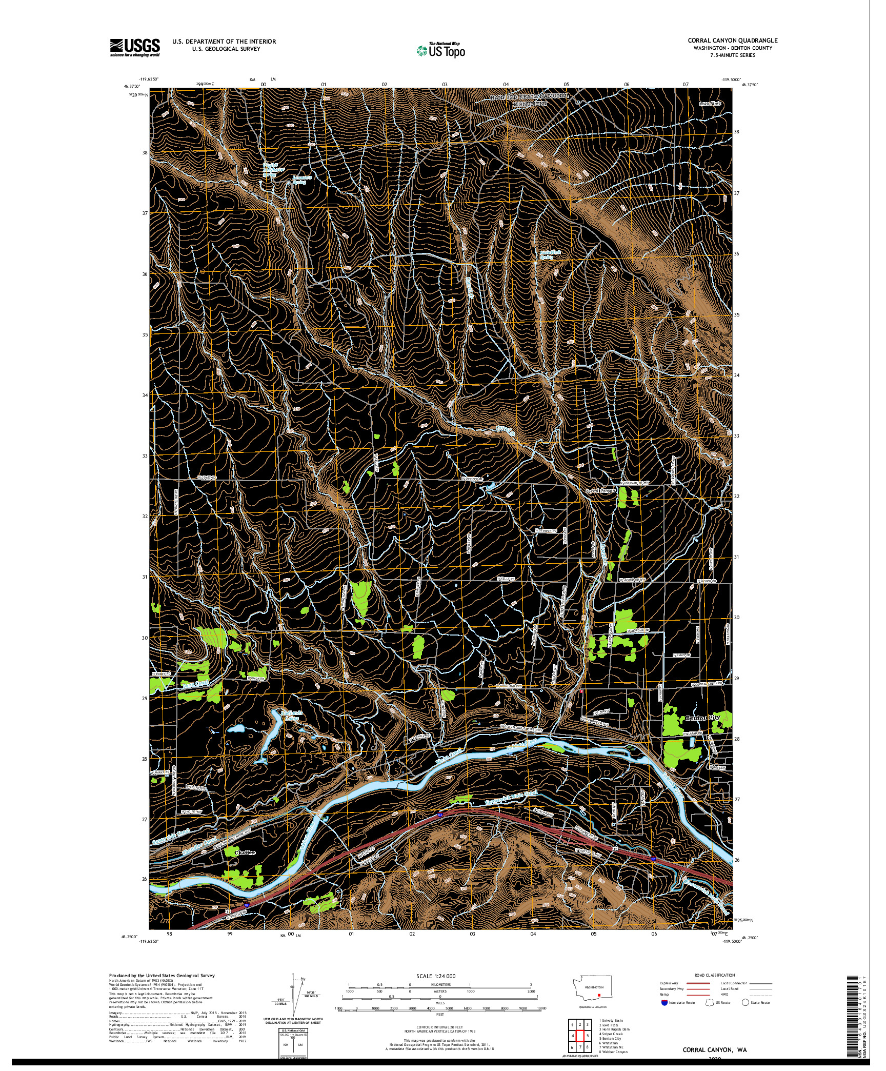 USGS US TOPO 7.5-MINUTE MAP FOR CORRAL CANYON, WA 2020