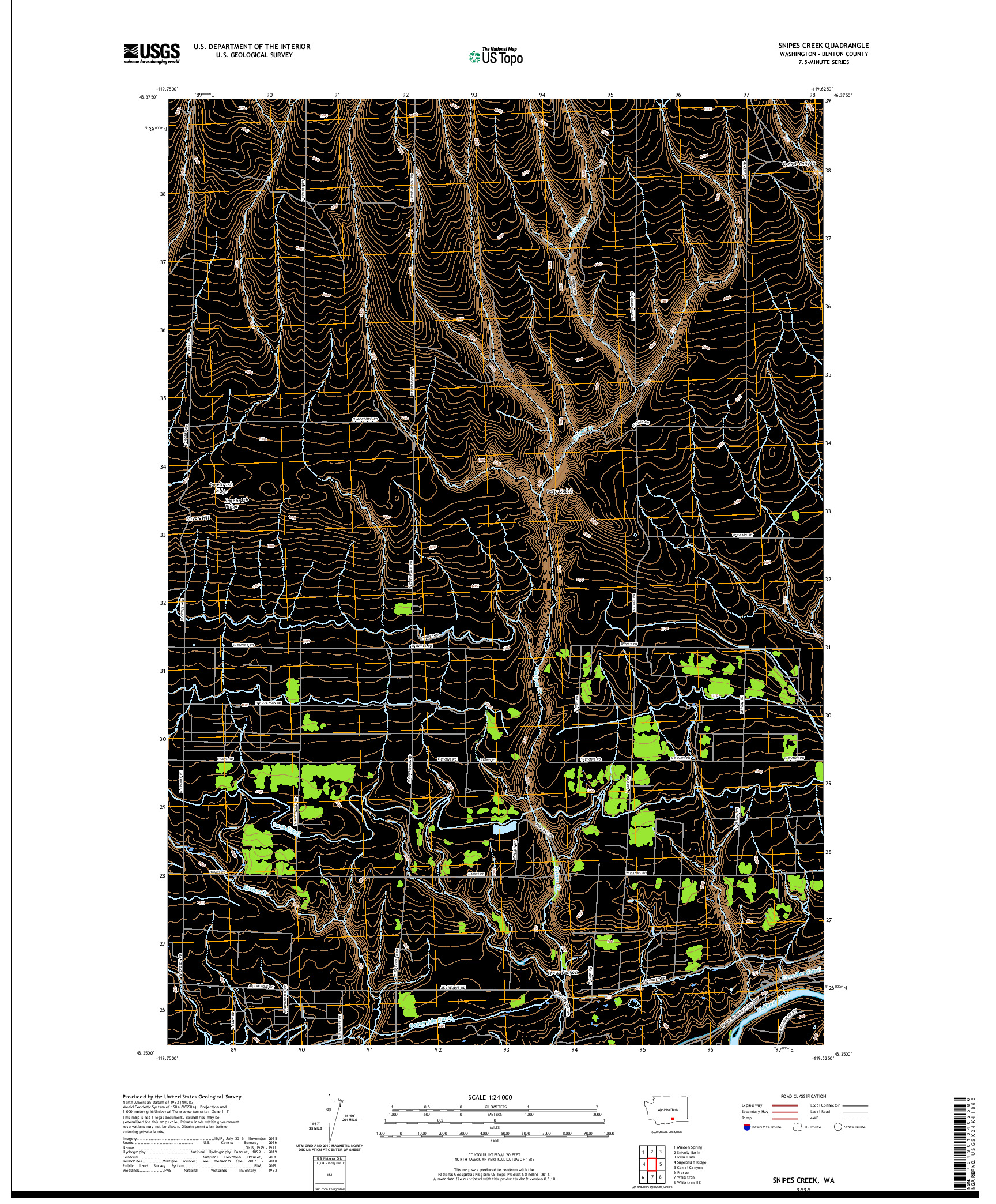 USGS US TOPO 7.5-MINUTE MAP FOR SNIPES CREEK, WA 2020