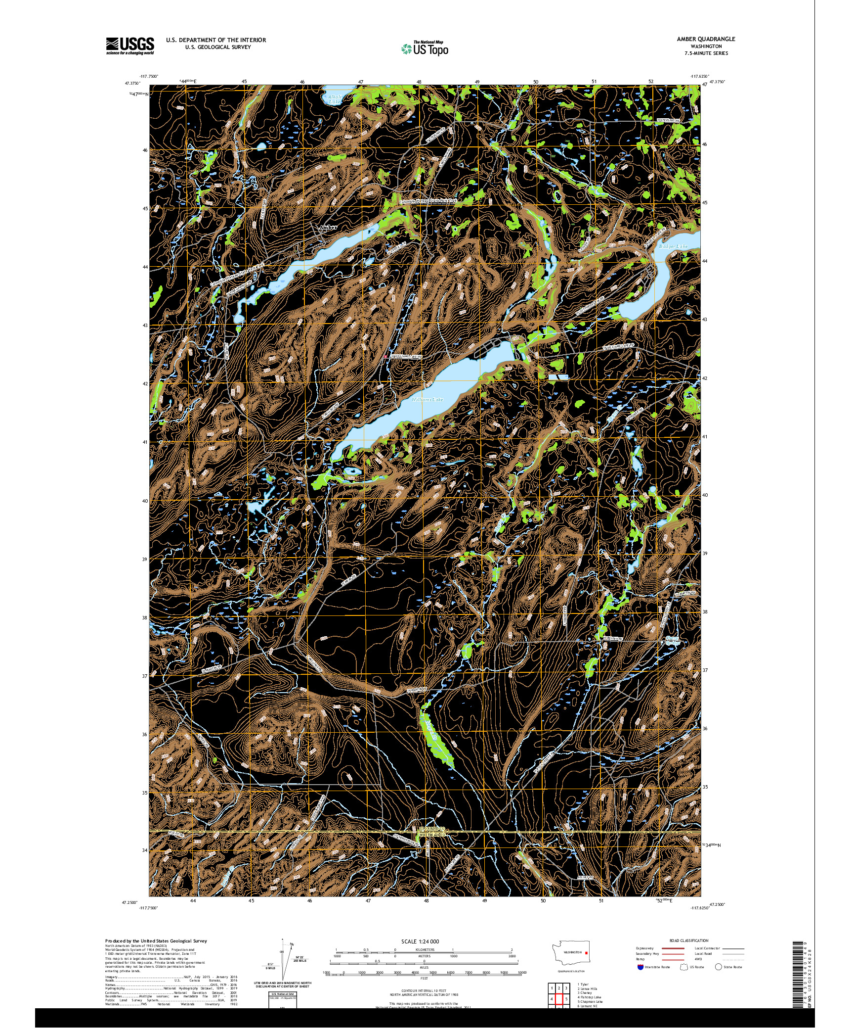 USGS US TOPO 7.5-MINUTE MAP FOR AMBER, WA 2020