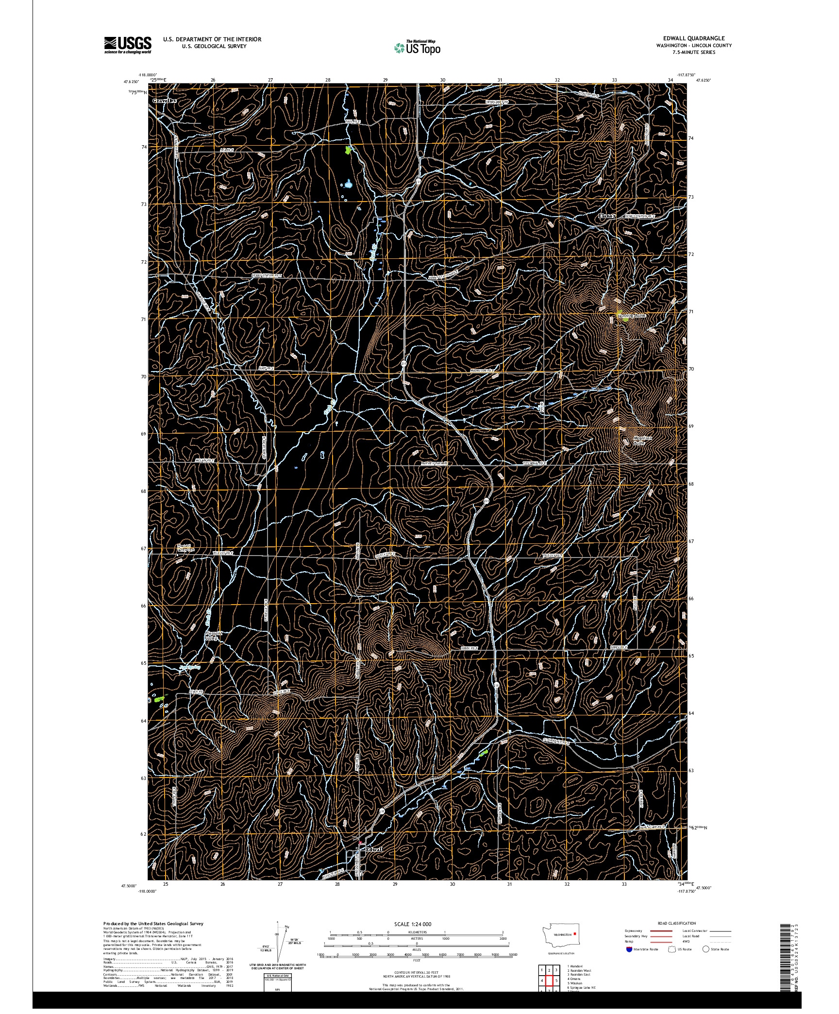 USGS US TOPO 7.5-MINUTE MAP FOR EDWALL, WA 2020