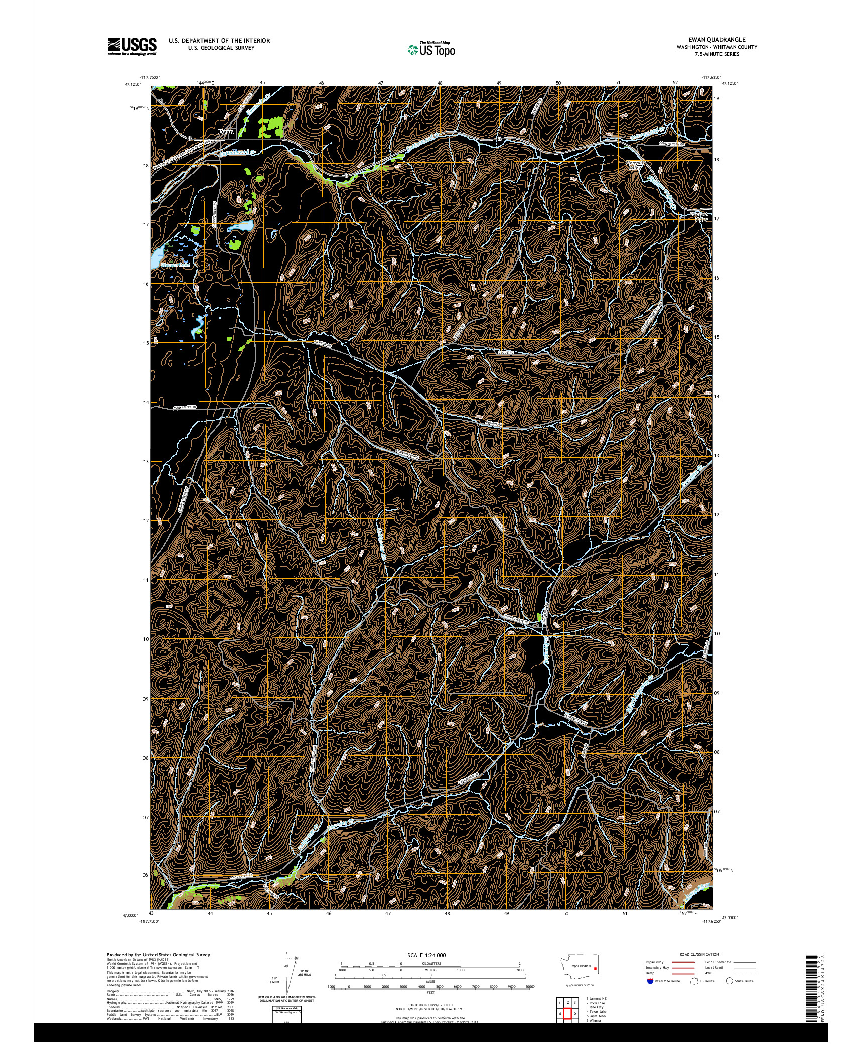 USGS US TOPO 7.5-MINUTE MAP FOR EWAN, WA 2020