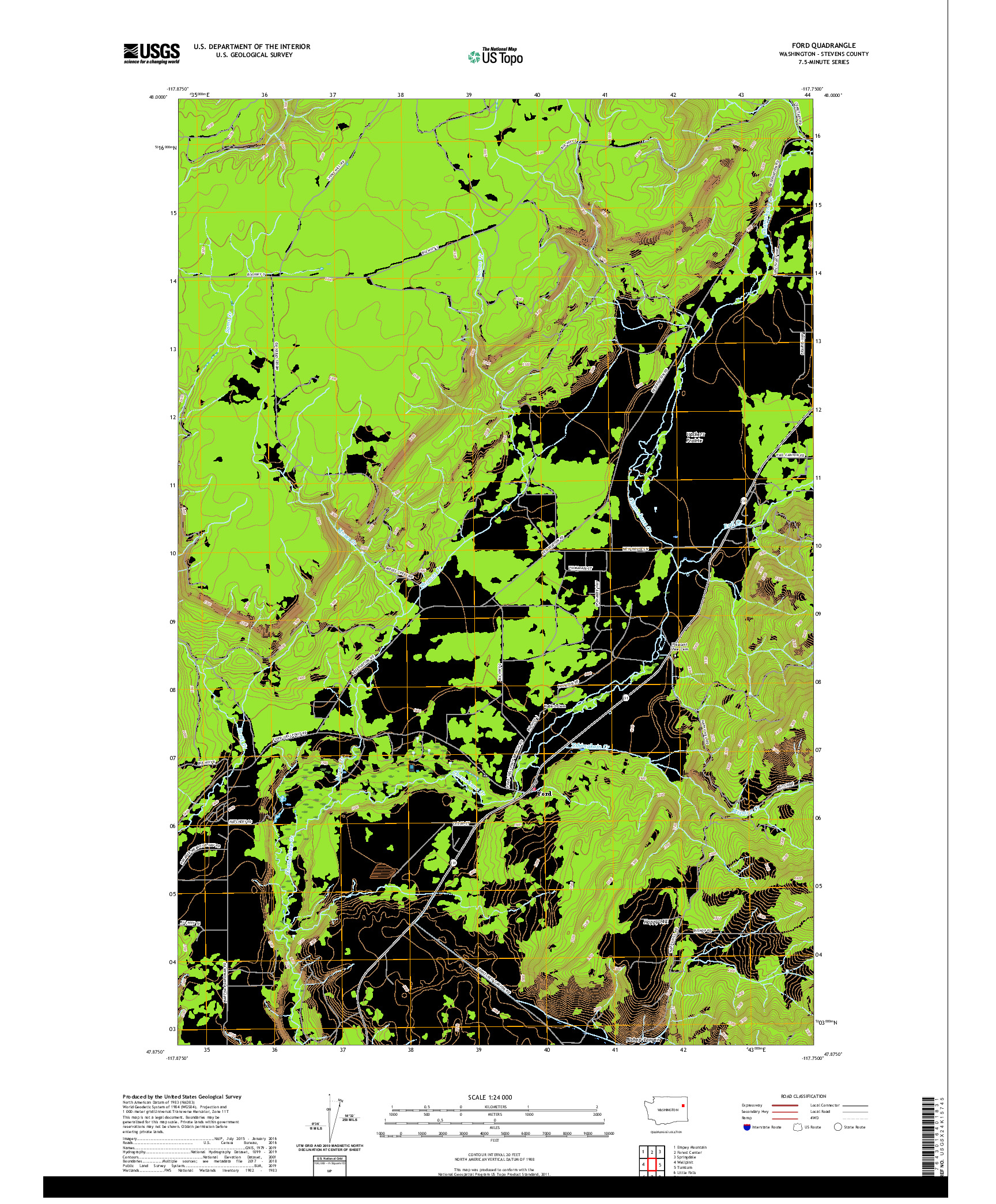 USGS US TOPO 7.5-MINUTE MAP FOR FORD, WA 2020