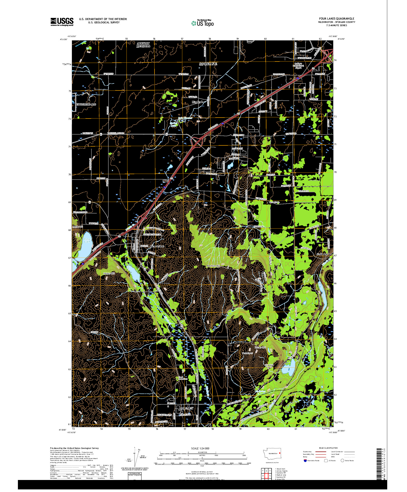 USGS US TOPO 7.5-MINUTE MAP FOR FOUR LAKES, WA 2020