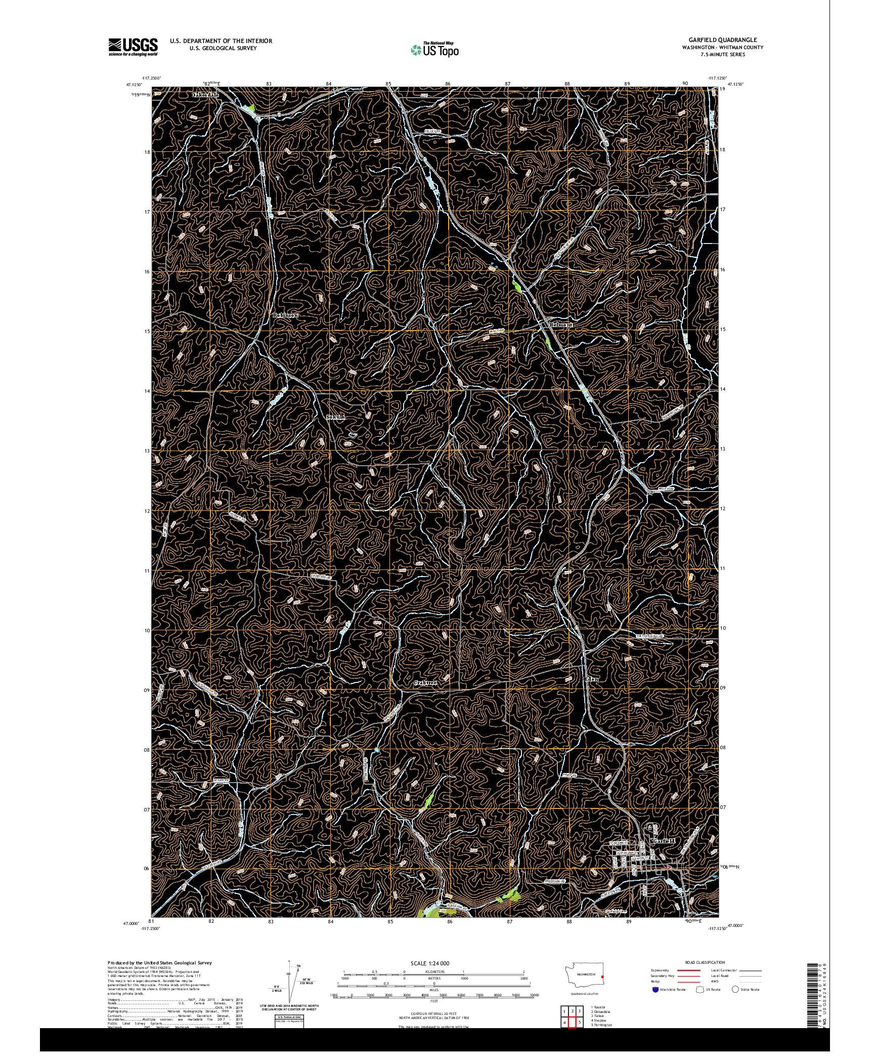 USGS US TOPO 7.5-MINUTE MAP FOR GARFIELD, WA 2020