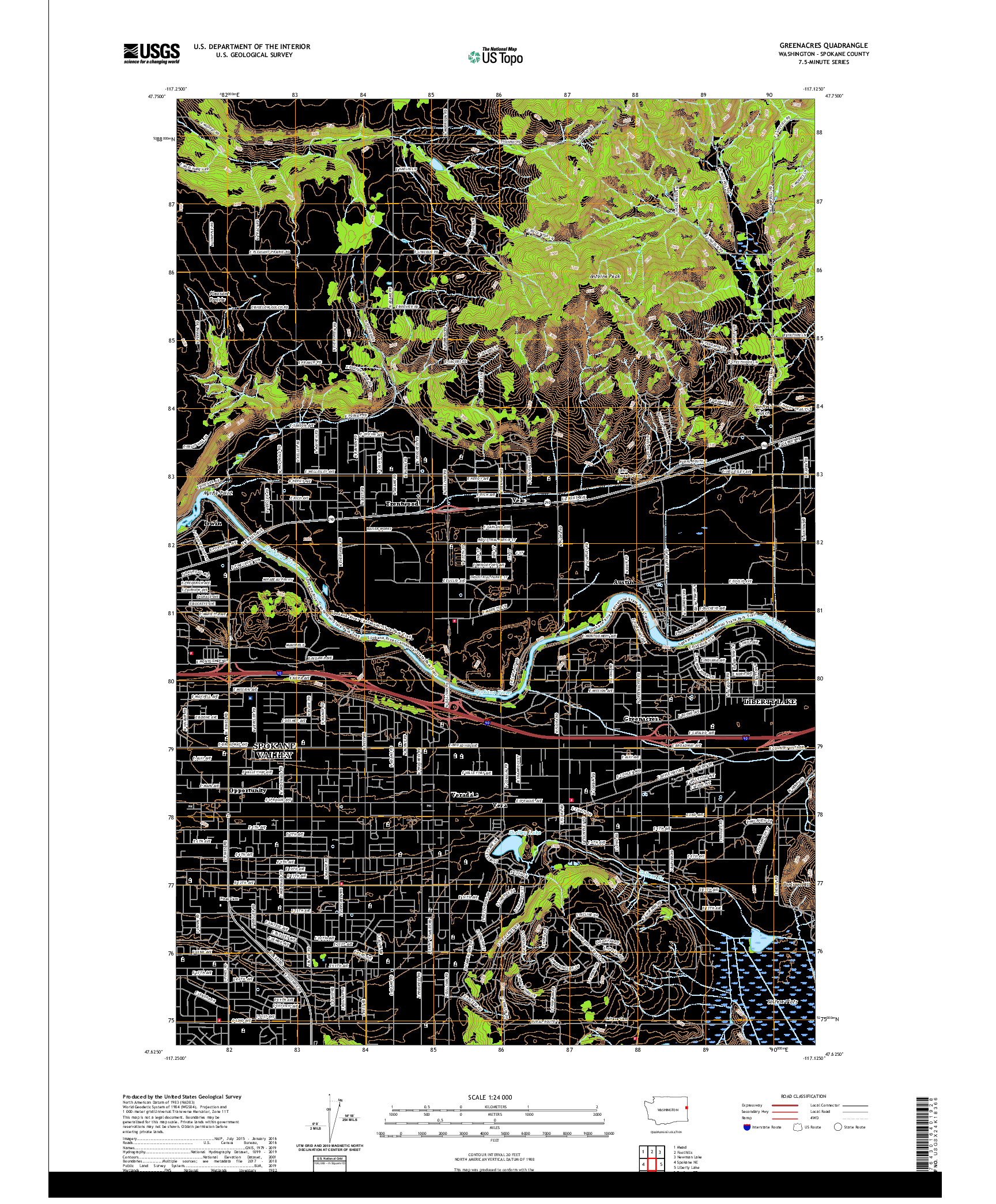 USGS US TOPO 7.5-MINUTE MAP FOR GREENACRES, WA 2020