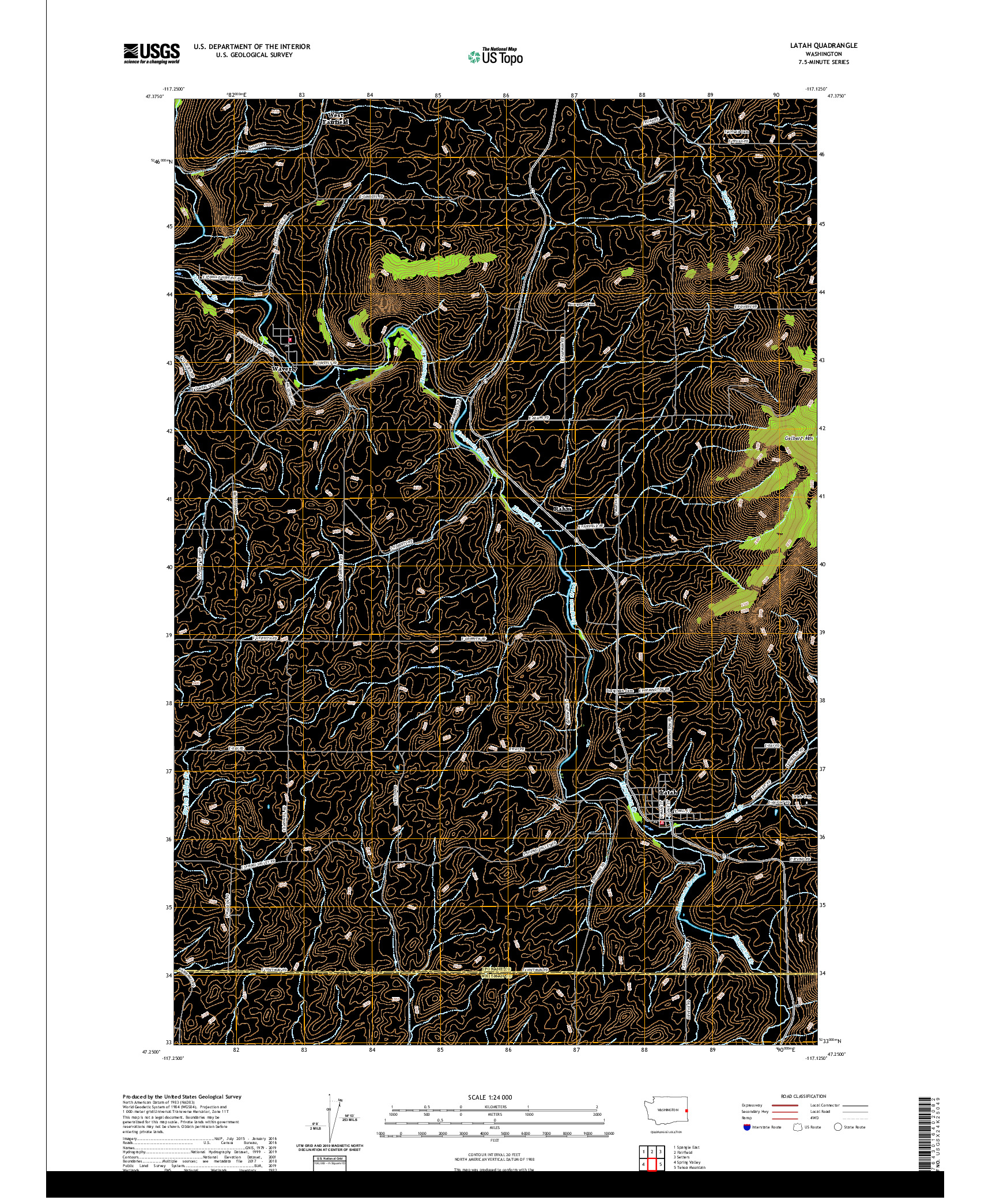 USGS US TOPO 7.5-MINUTE MAP FOR LATAH, WA 2020