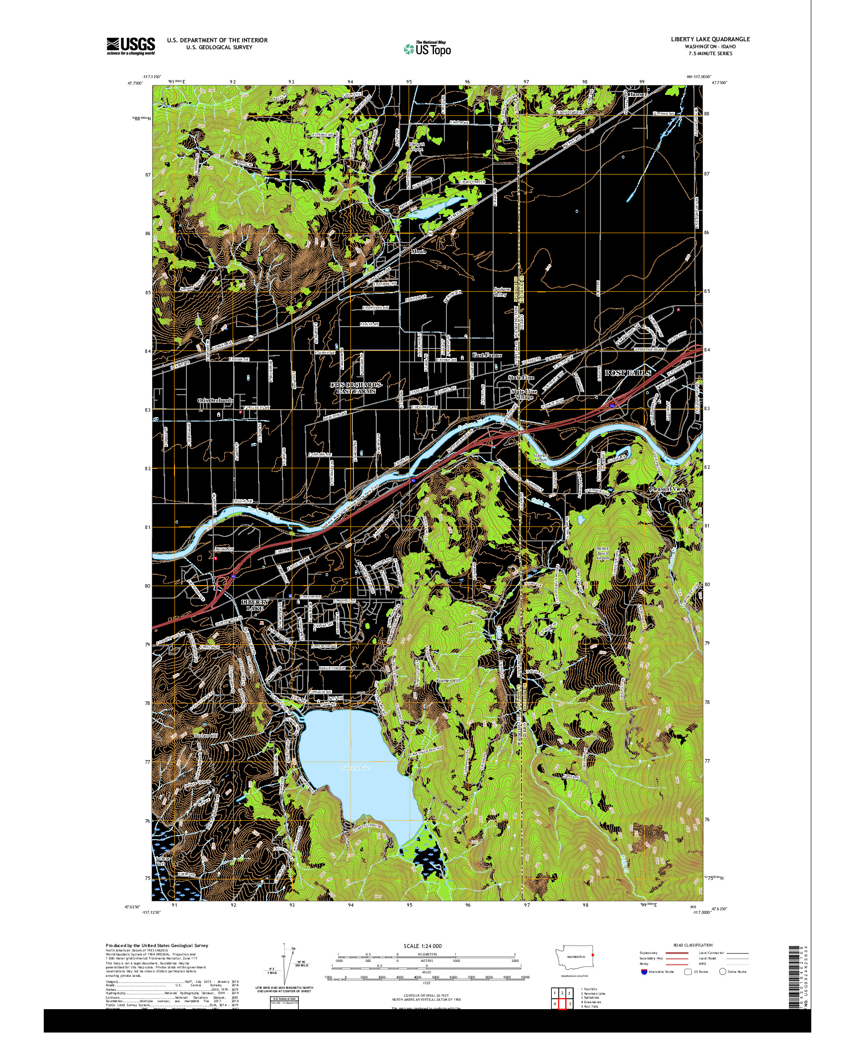 USGS US TOPO 7.5-MINUTE MAP FOR LIBERTY LAKE, WA,ID 2020