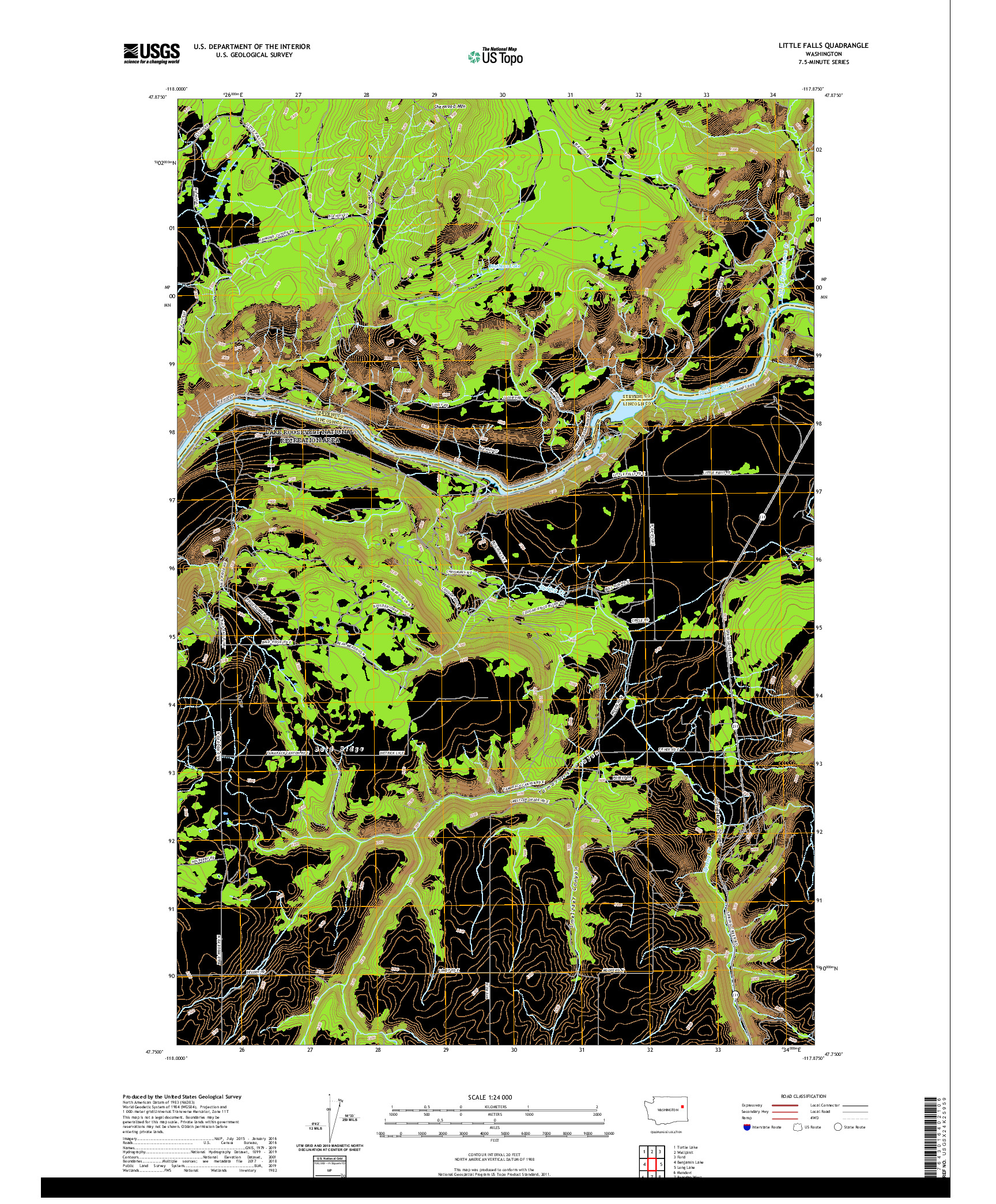 USGS US TOPO 7.5-MINUTE MAP FOR LITTLE FALLS, WA 2020