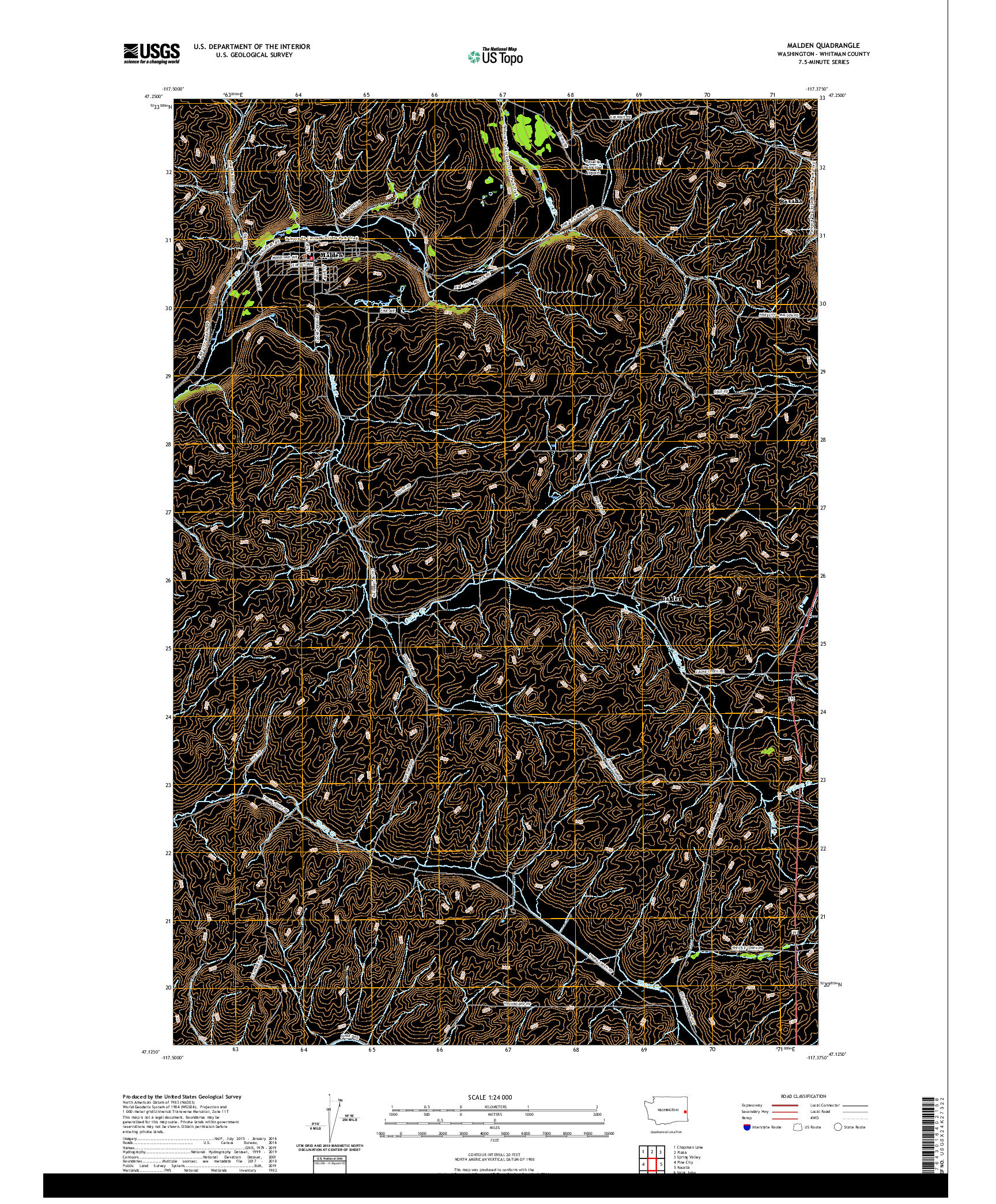 USGS US TOPO 7.5-MINUTE MAP FOR MALDEN, WA 2020