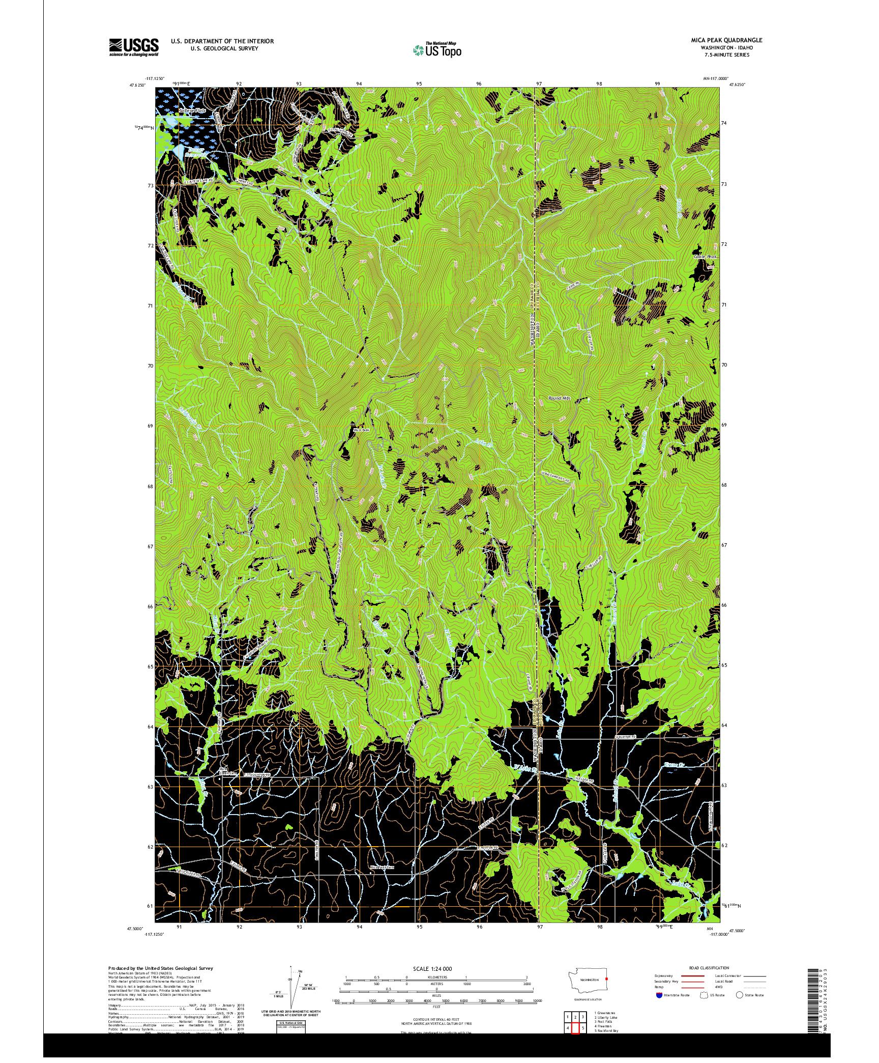 USGS US TOPO 7.5-MINUTE MAP FOR MICA PEAK, WA,ID 2020