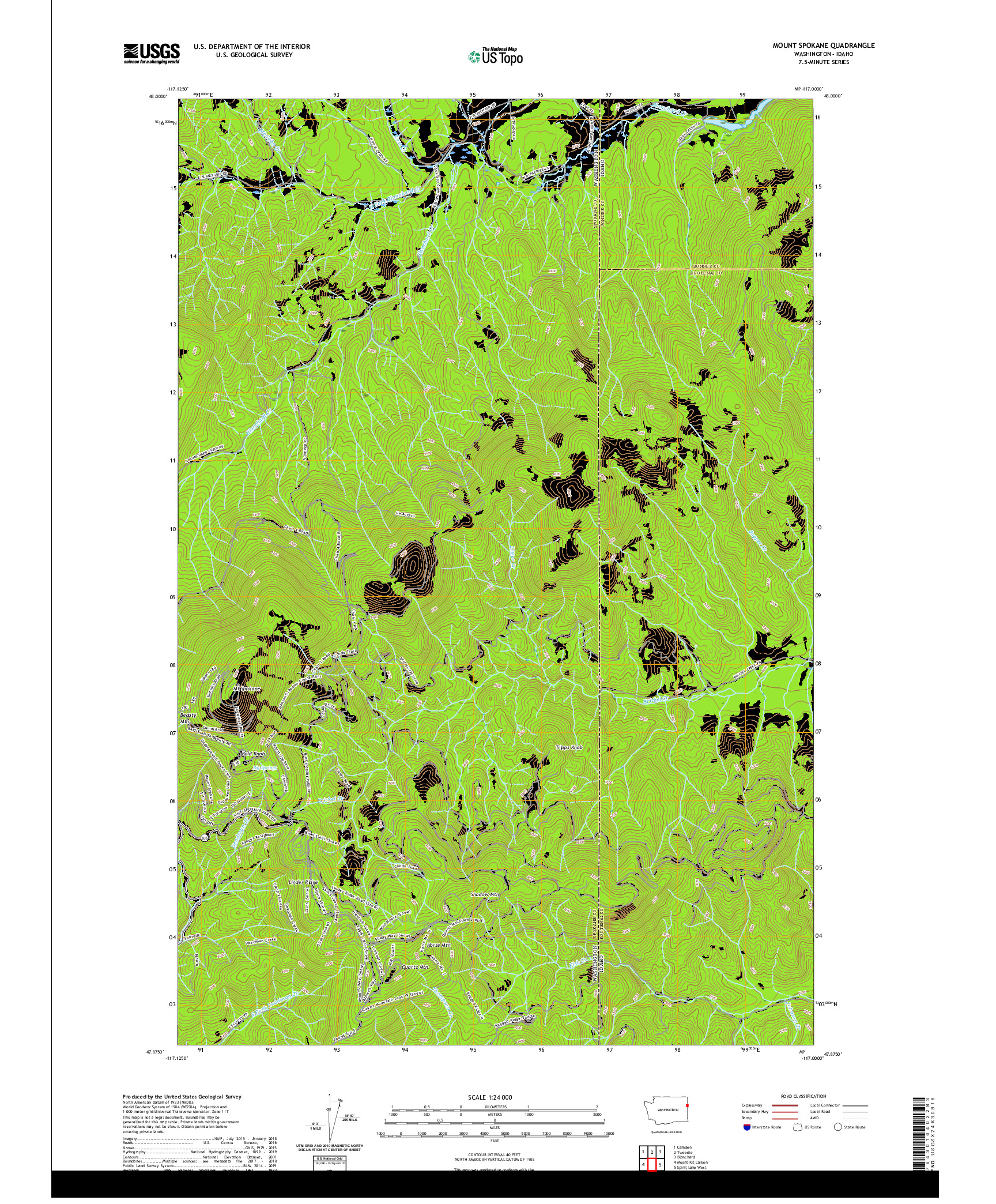 USGS US TOPO 7.5-MINUTE MAP FOR MOUNT SPOKANE, WA,ID 2020