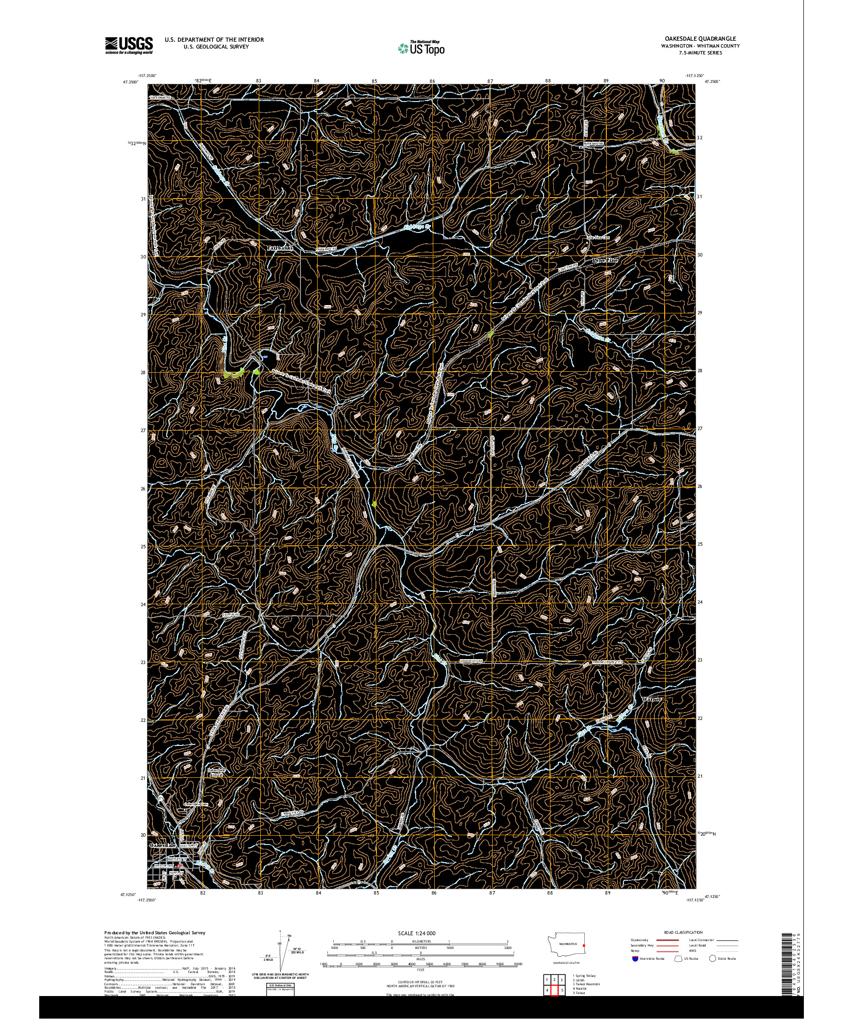 USGS US TOPO 7.5-MINUTE MAP FOR OAKESDALE, WA 2020