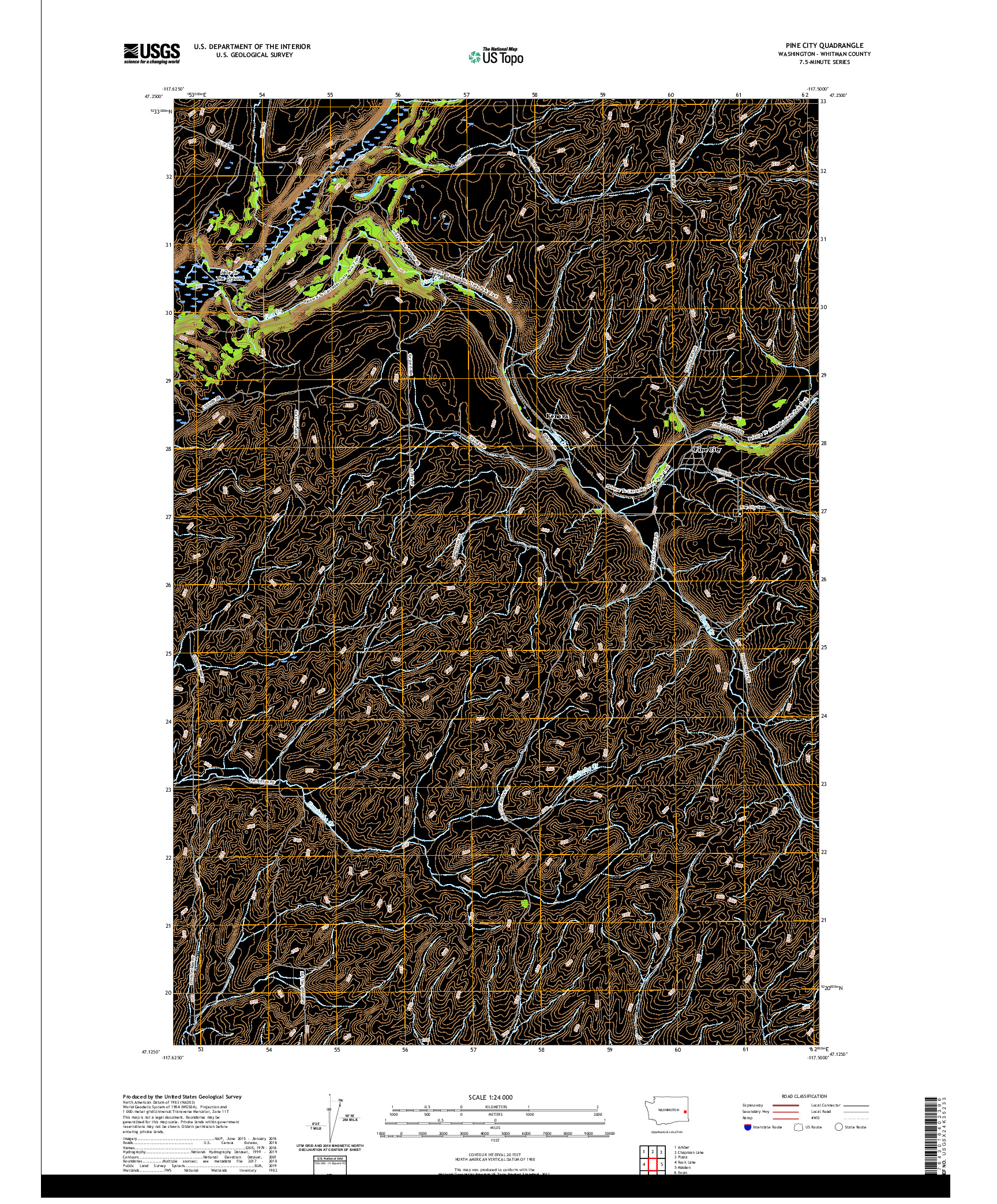 USGS US TOPO 7.5-MINUTE MAP FOR PINE CITY, WA 2020