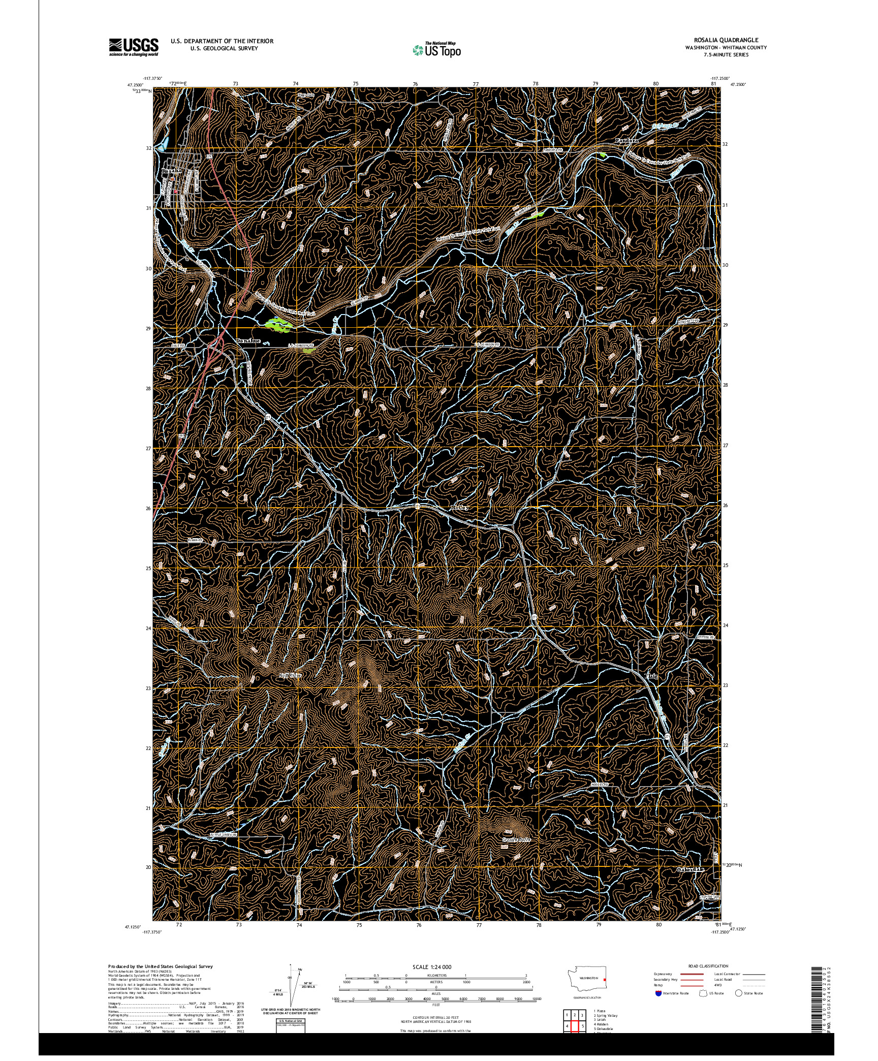 USGS US TOPO 7.5-MINUTE MAP FOR ROSALIA, WA 2020