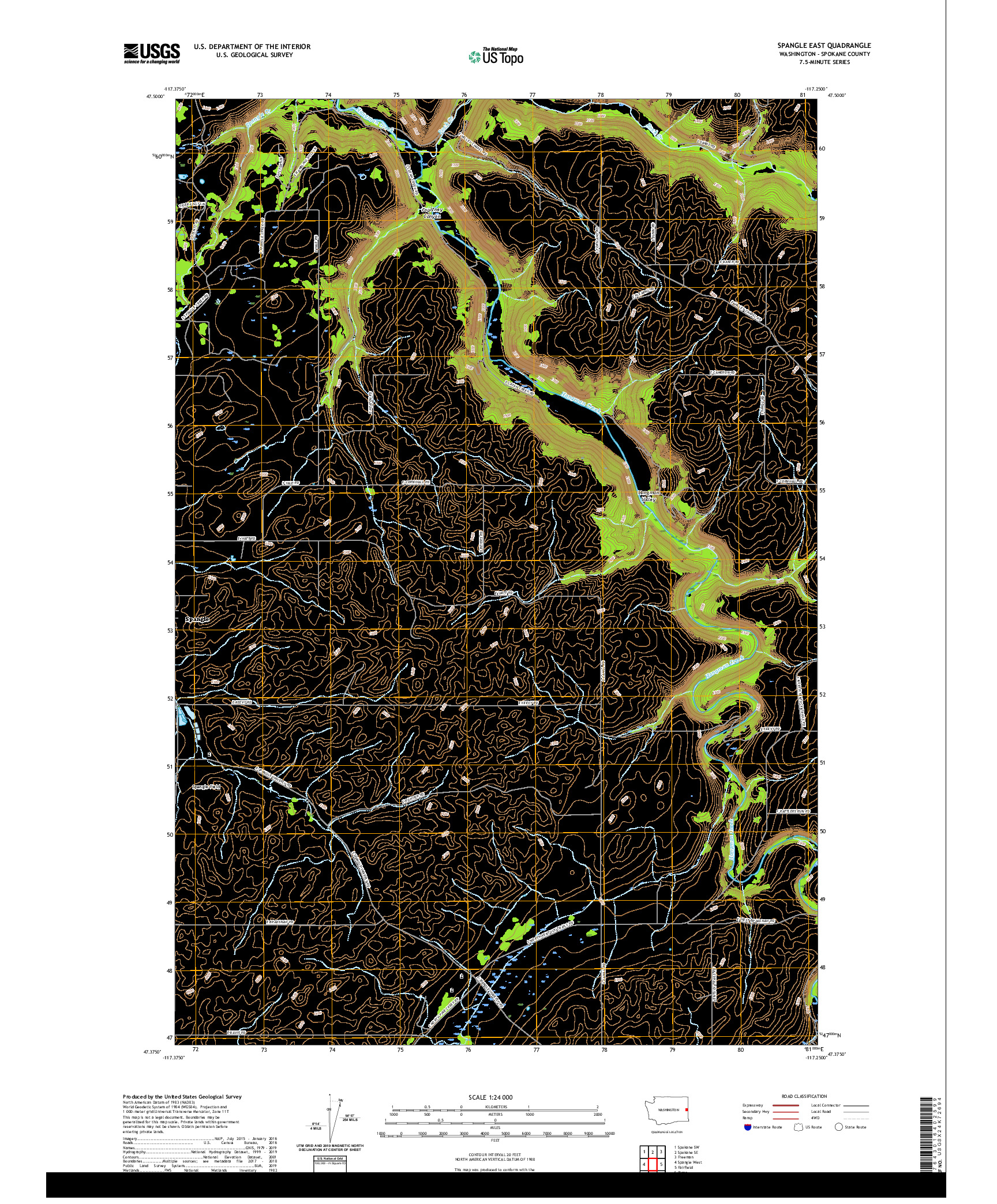 USGS US TOPO 7.5-MINUTE MAP FOR SPANGLE EAST, WA 2020