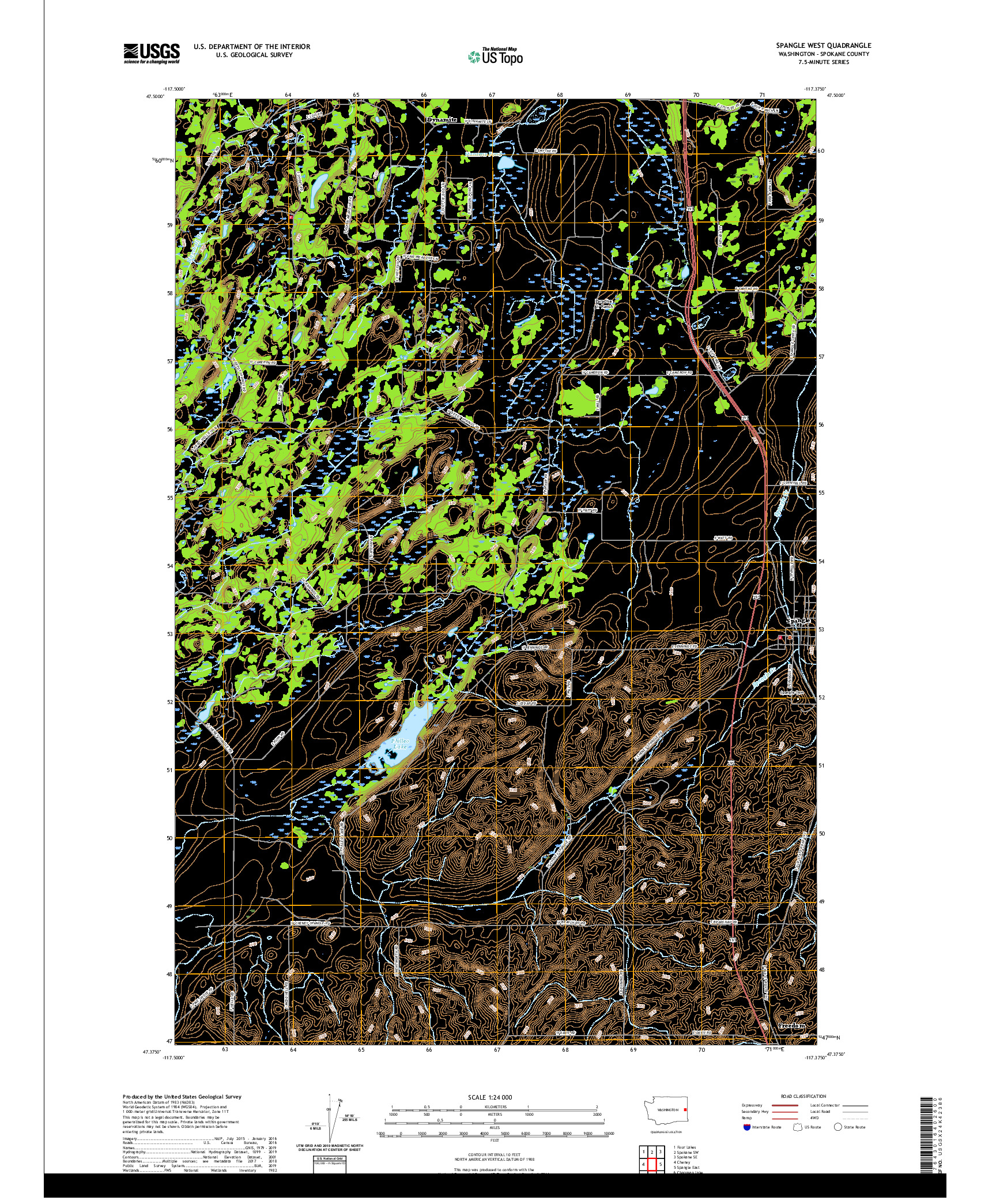 USGS US TOPO 7.5-MINUTE MAP FOR SPANGLE WEST, WA 2020