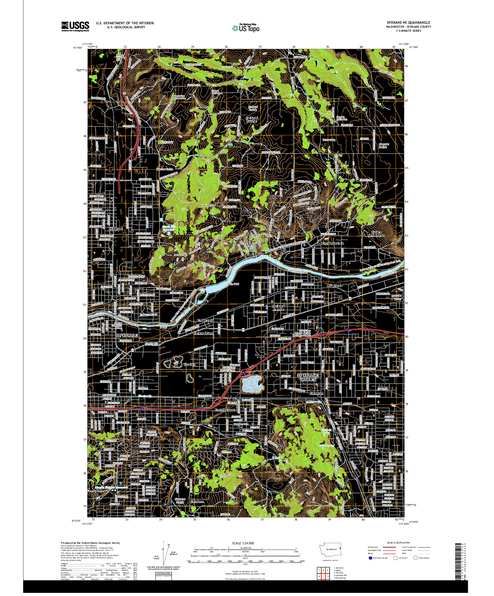 USGS US TOPO 7.5-MINUTE MAP FOR SPOKANE NE, WA 2020