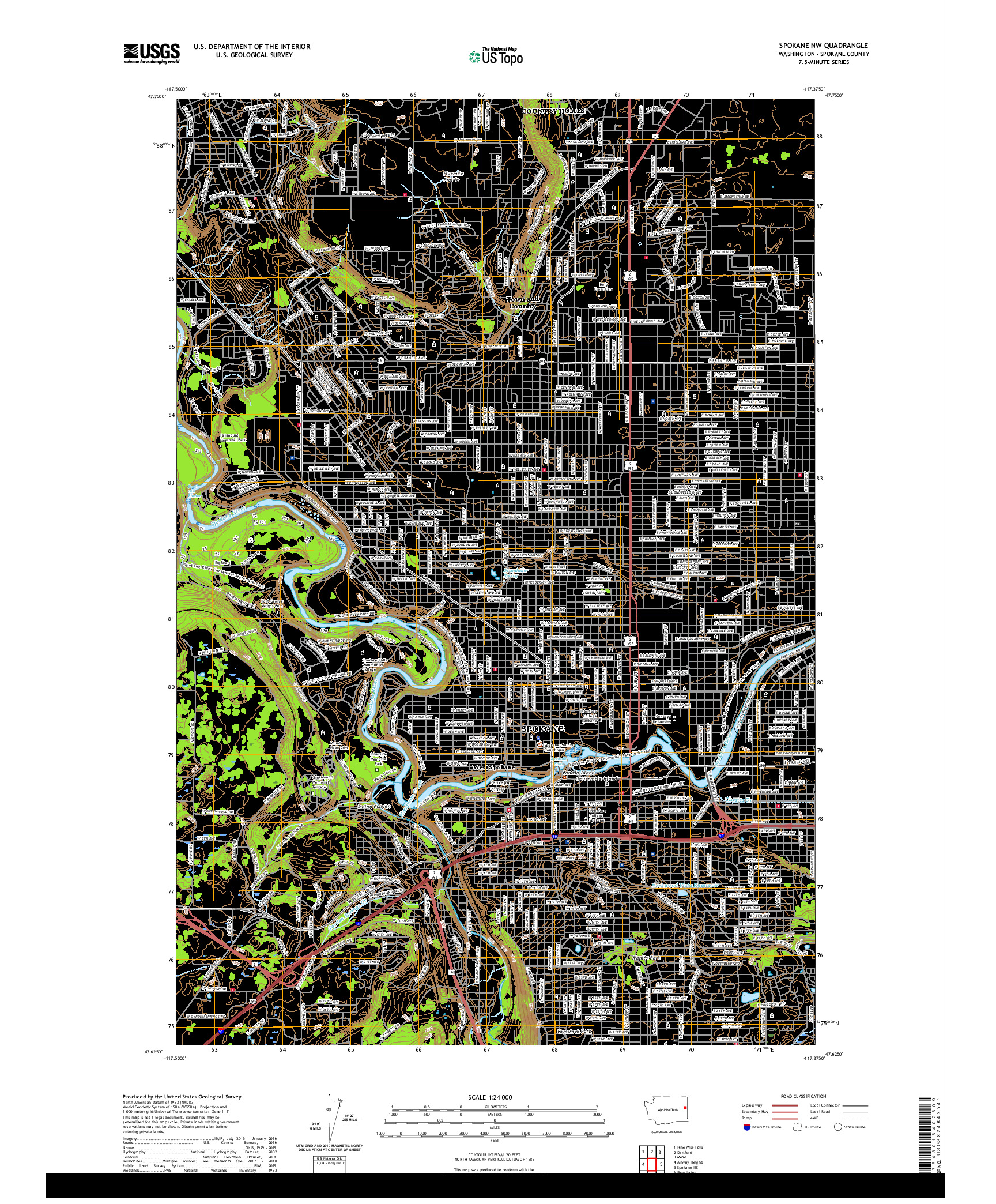 USGS US TOPO 7.5-MINUTE MAP FOR SPOKANE NW, WA 2020