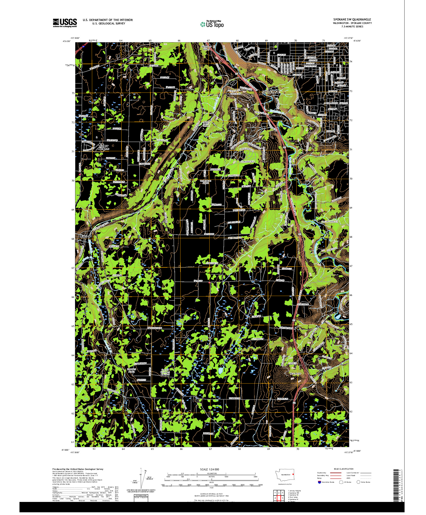 USGS US TOPO 7.5-MINUTE MAP FOR SPOKANE SW, WA 2020