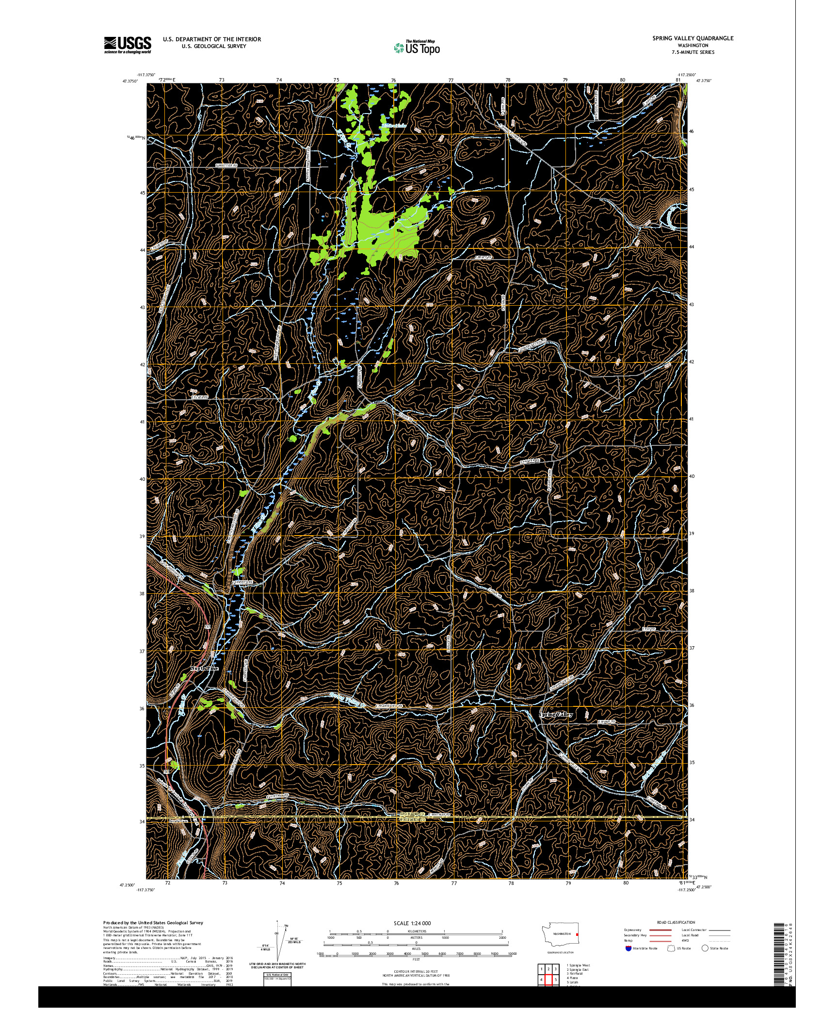 USGS US TOPO 7.5-MINUTE MAP FOR SPRING VALLEY, WA 2020