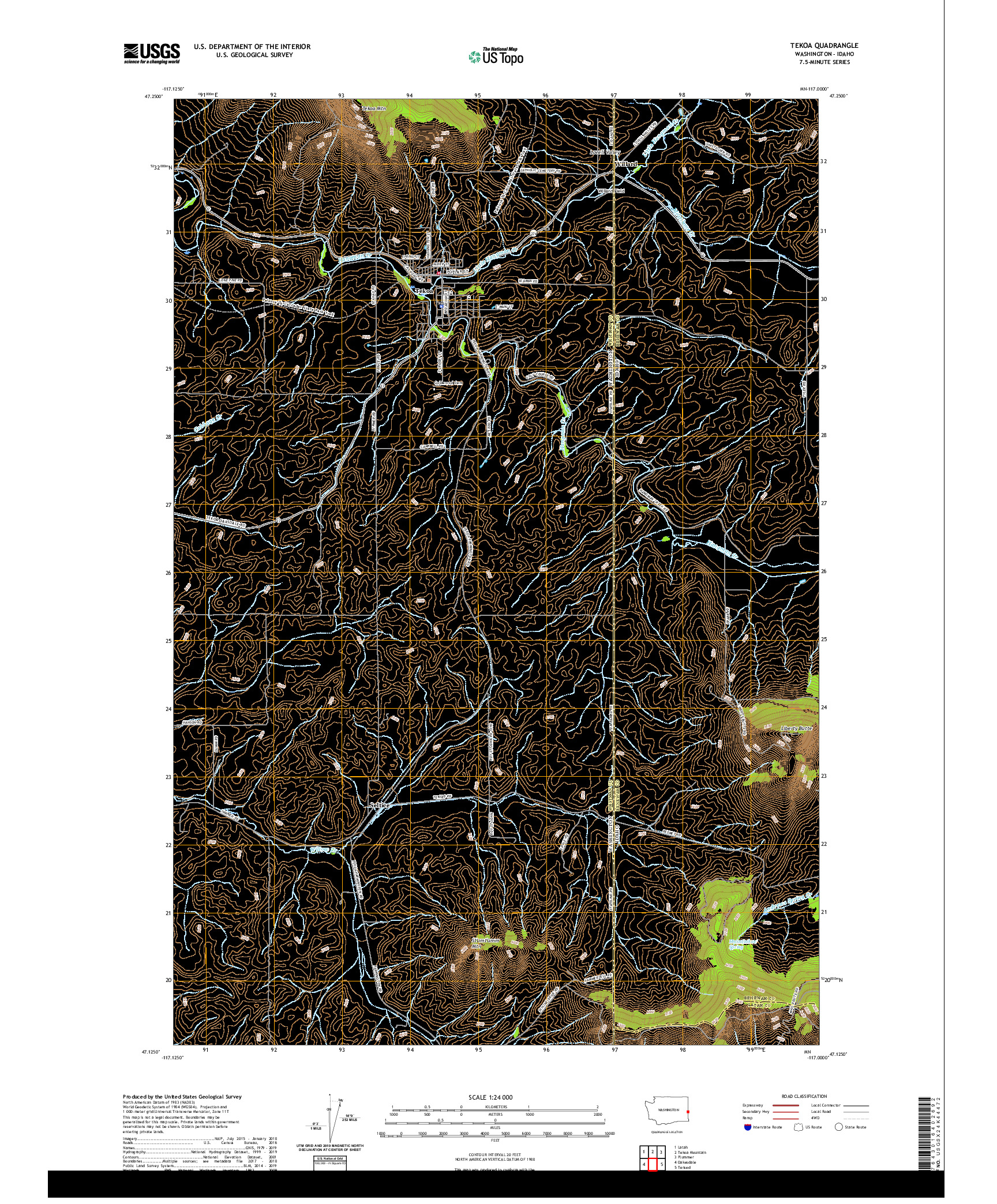 USGS US TOPO 7.5-MINUTE MAP FOR TEKOA, WA,ID 2020